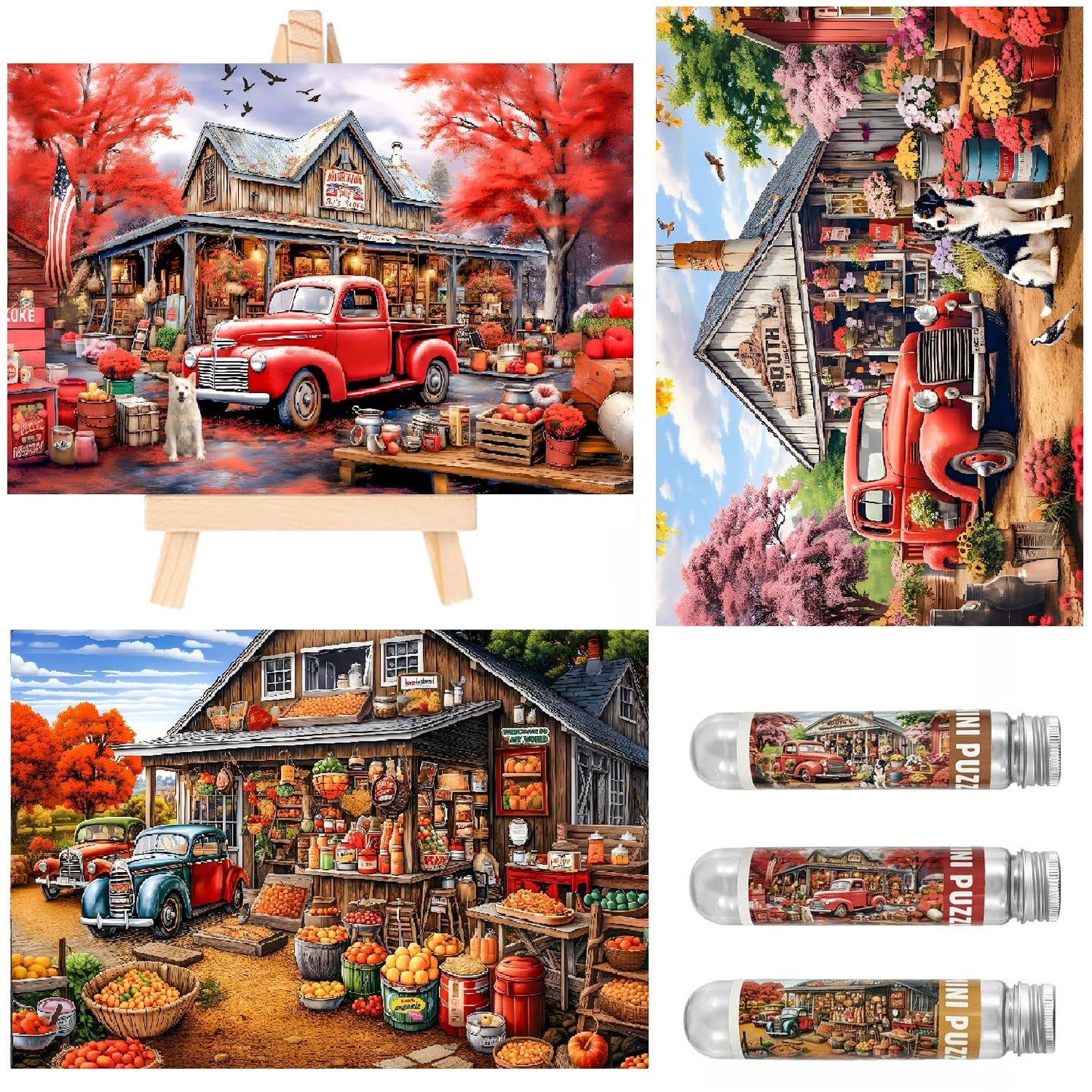 Small Jigsaw Puzzles for Adults 150 Pieces Vintage American Backyard Mini Jigsaw Puzzles Oil Painting Challenging Puzzles 6 x 4 Inches, 3 Pcs,Mini Easel Included
