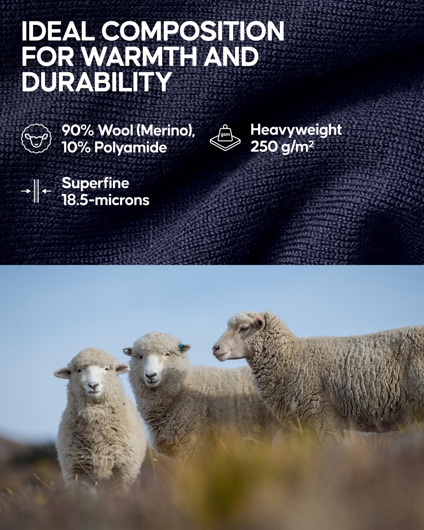 DANISH ENDURANCE Men's Merino Thermal Underwear Set for Extreme Cold, Long Johns, Long Sleeve, Mock Neck Winter Thermals, Black, Large
