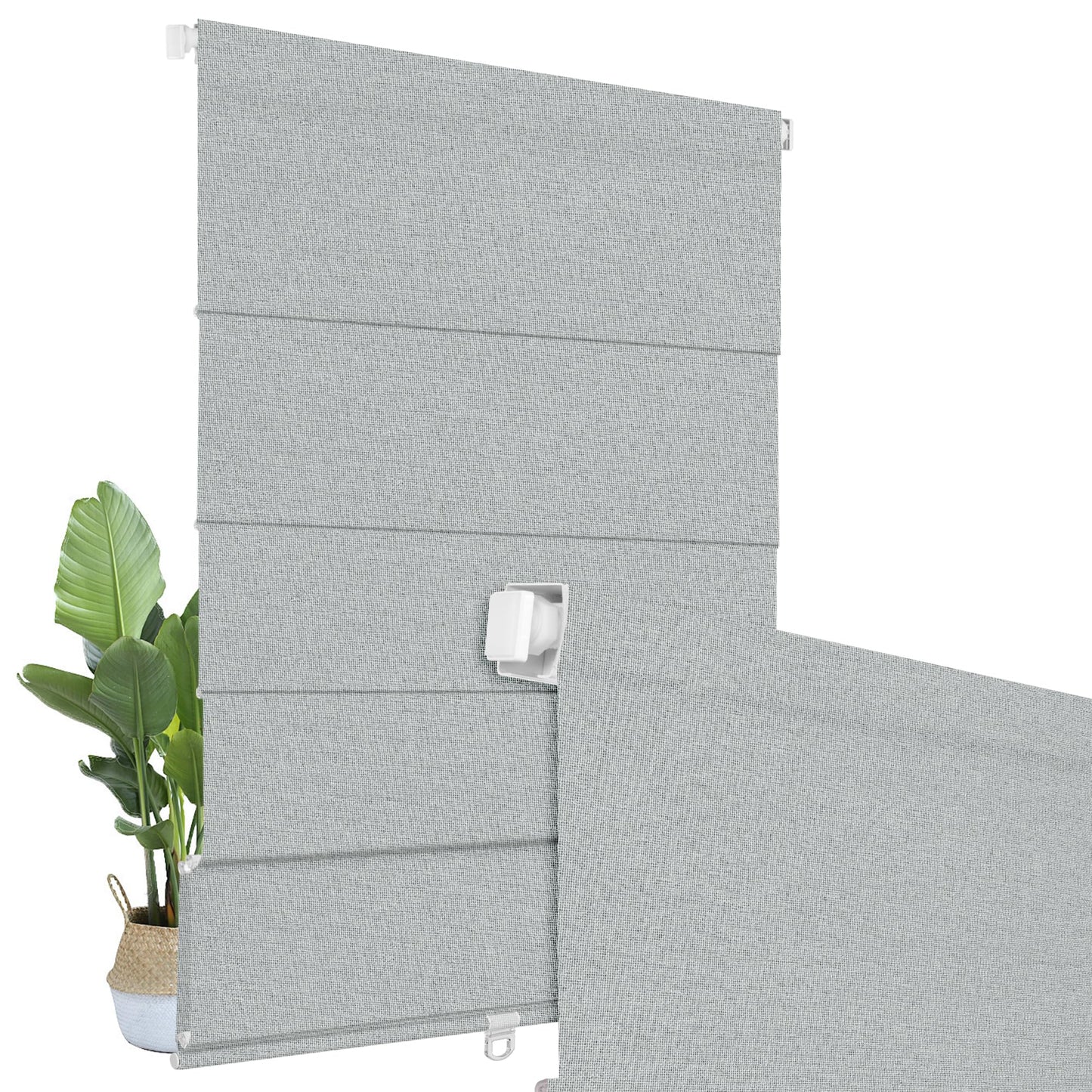 BERISSA No Drill Cordless Roman Shades for Window, Blackout Roman Blinds Room Darkening Pull Down Blinds Easy Install Linen Roman Window Shades for Door,Windows,Bedroom,Custom Size, Light Gray