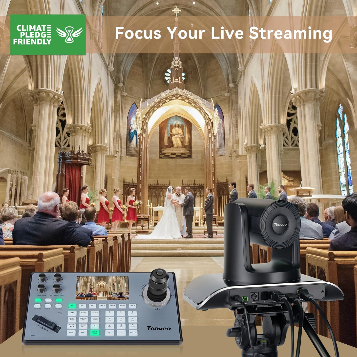Tenveo PTZ Camera and Controller - 20X AI Humanoid & Face Auto-Tracking PTZ Camera with HDMI/USB3.0/LAN(PoE) and NDI PTZ Controller Joystick Keyboard Bundle for Church Worship Service Live Streaming