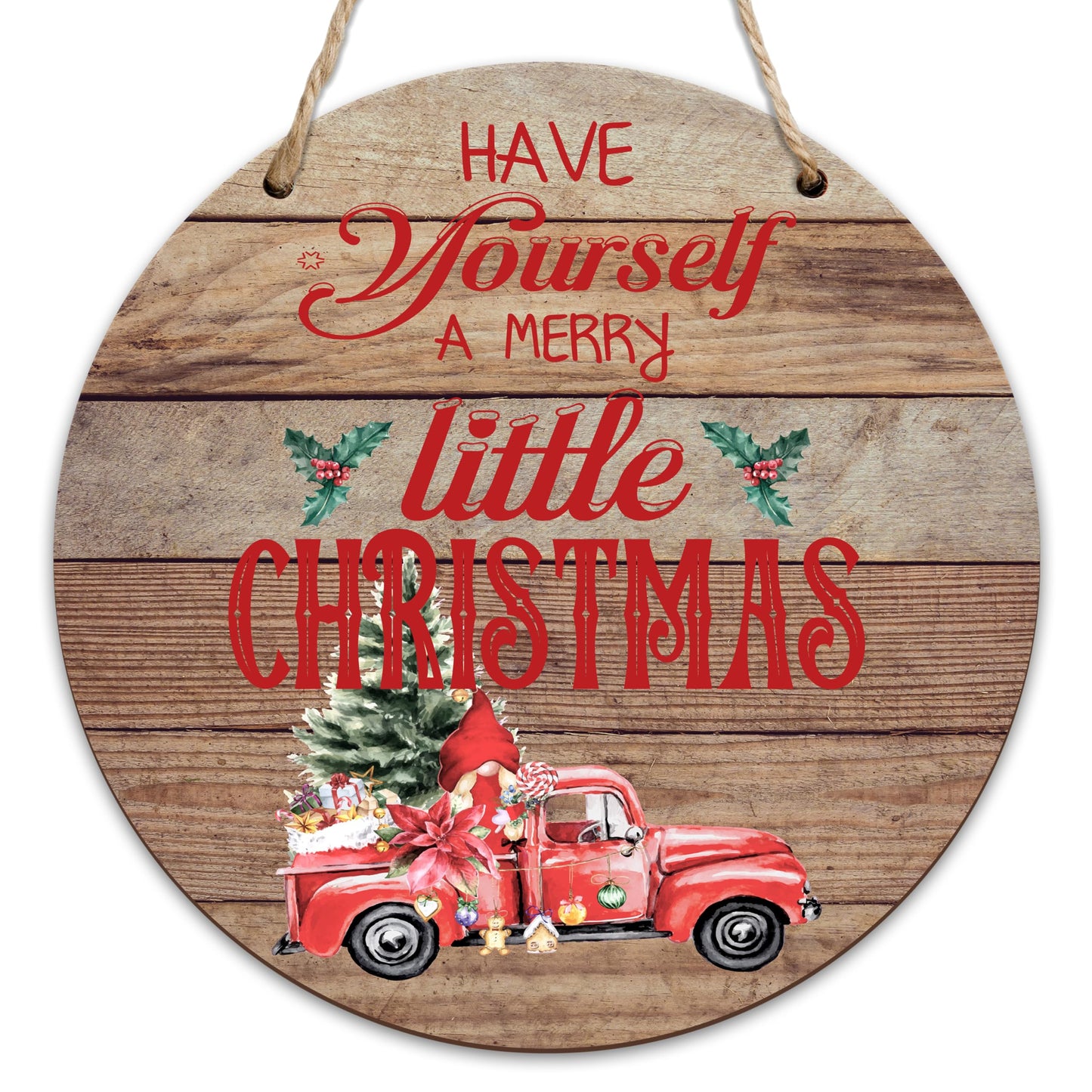 Wooden Welcome Sign For Front Door, Merry Little Christmas Decor Sign, Outdoor Hanging Signs, Farmhouse Front Porch Decor - 12