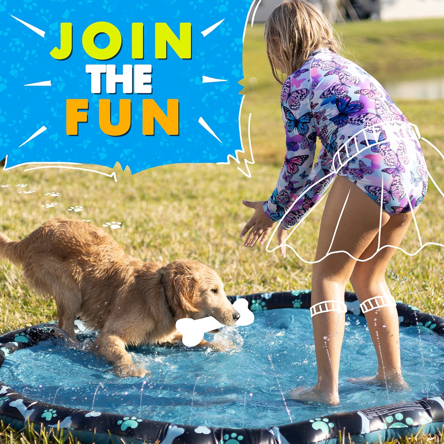 SplashEZ Non Slip Splash Pad for Kids & Dogs, 69’’ Extra Large Splash Pad Sprinkler for Kids, Dog Water Summer Toys - Great Outdoor Toys for Toddlers 1-3 & Children Ages 4-8, Baby Pool for Backyard