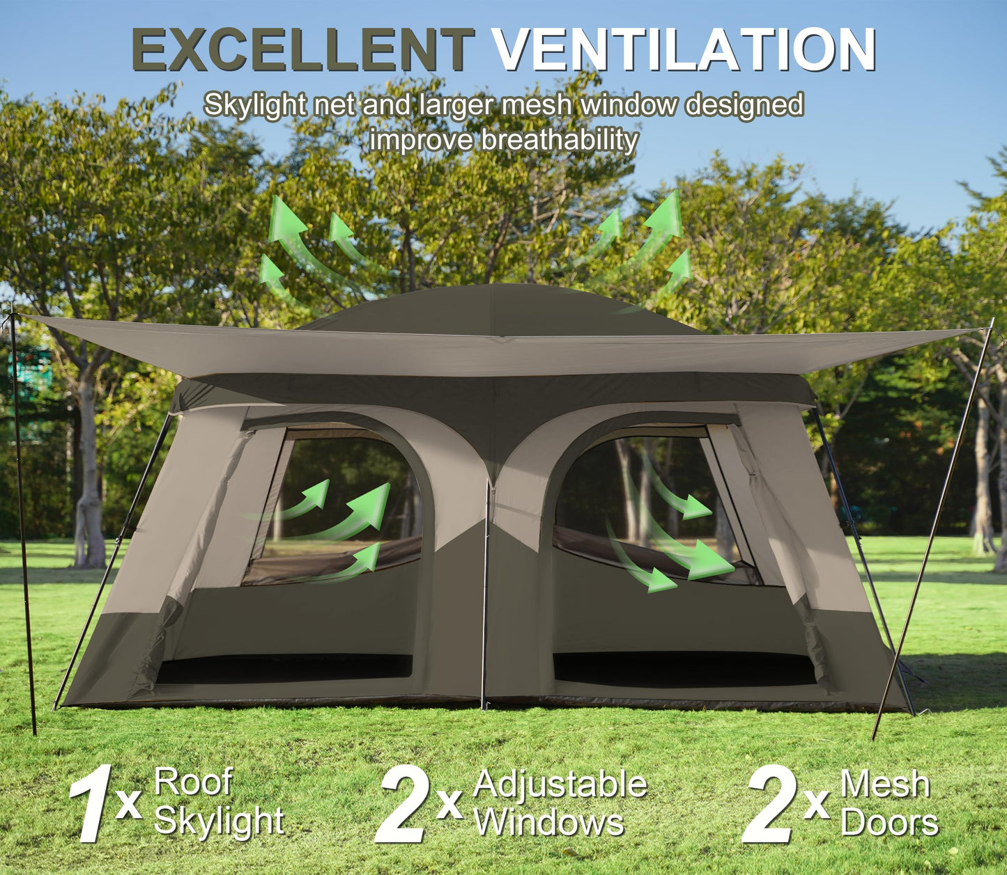 Vidalido Tents，8-10 Person Camping Tent with Extended Vestibule，2 Room Weather Resistant Family Tents，Easy Install Waterproof Outdoor Tent for Camping Hiking（Green）