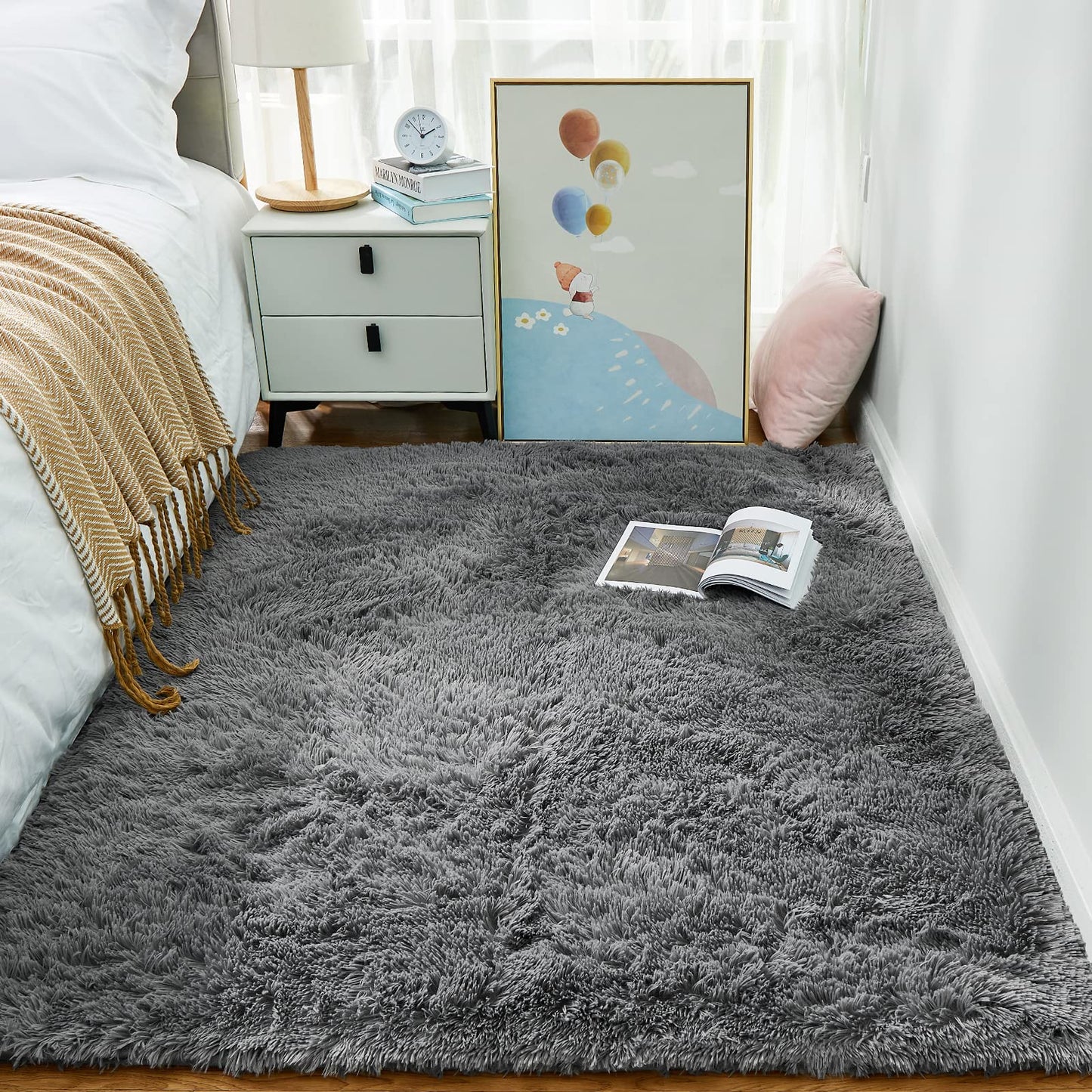 Ophanie Area Rugs for Bedroom Living Room, Grey Fluffy Fuzzy Shag Shaggy Soft Plush Carpet, 4x6 Indoor Floor Gray Rug for Kids Home Dorm Decor Aesthetic