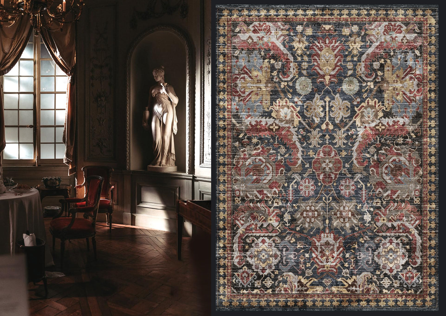 RUGSURE Washable Area Rugs - Perfect for Living Room, Bedroom, Kids Room, Nursery - Stain & Water Resistant Non-Slip, Pet & Child Friendly, Vintage Tribal Area Rugs (Rust, 3' x 5 ')