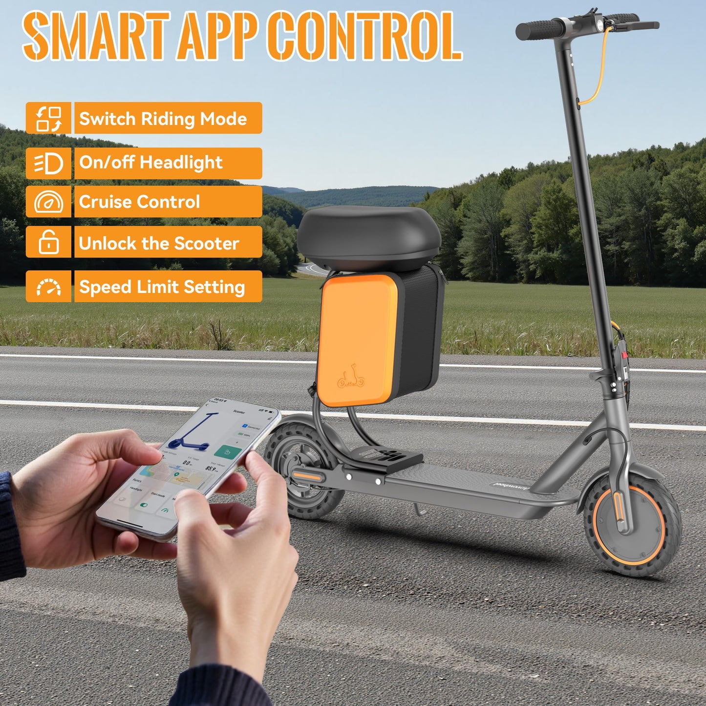 Aovowheel Electric Scooter for Adults, Folding E Scooter with 350W Motor 19 Mph Top Speed, Max 23 Miles Long Range, 8.5'' Solid Tires Commuting Scooters with Dual Brakes System, APP
