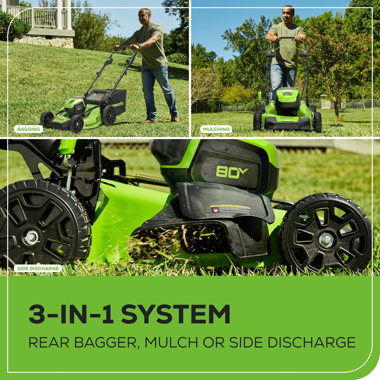 Greenworks 80V 21” Brushless (Self-Propelled) Cordless Electric Lawn Mower + (580 CFM) Axial Leaf Blower (75+ Compatible Tools), 4.0Ah Battery and 60 Minute Rapid Charger, Green and Black