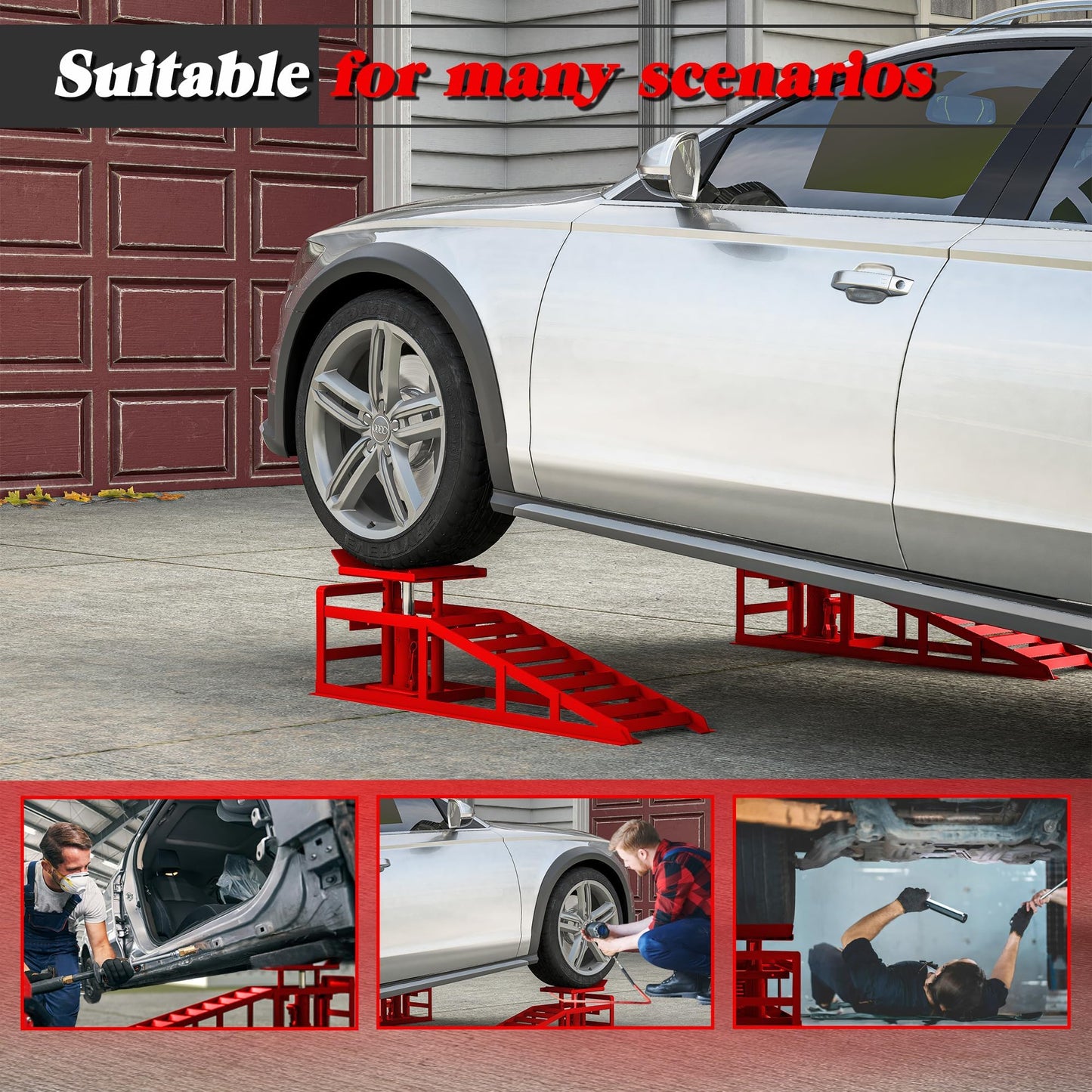 2 Pack Hydraulic Car Ramps 6600 LBS 3 T Low Profile Auto Car Truck Vehicle Service Ramps Lift for Garage Car Repair