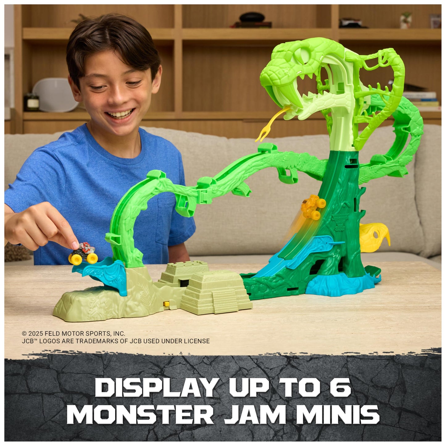 Monster Jam Mini Jams, Cobra’s Crazy Escape 28” Motorized Playset, 2 Exclusive Die-Cast ThunderROARus and JCB Digatron Monster Trucks, Kids Toys for Boy and Girls Ages 3 and up