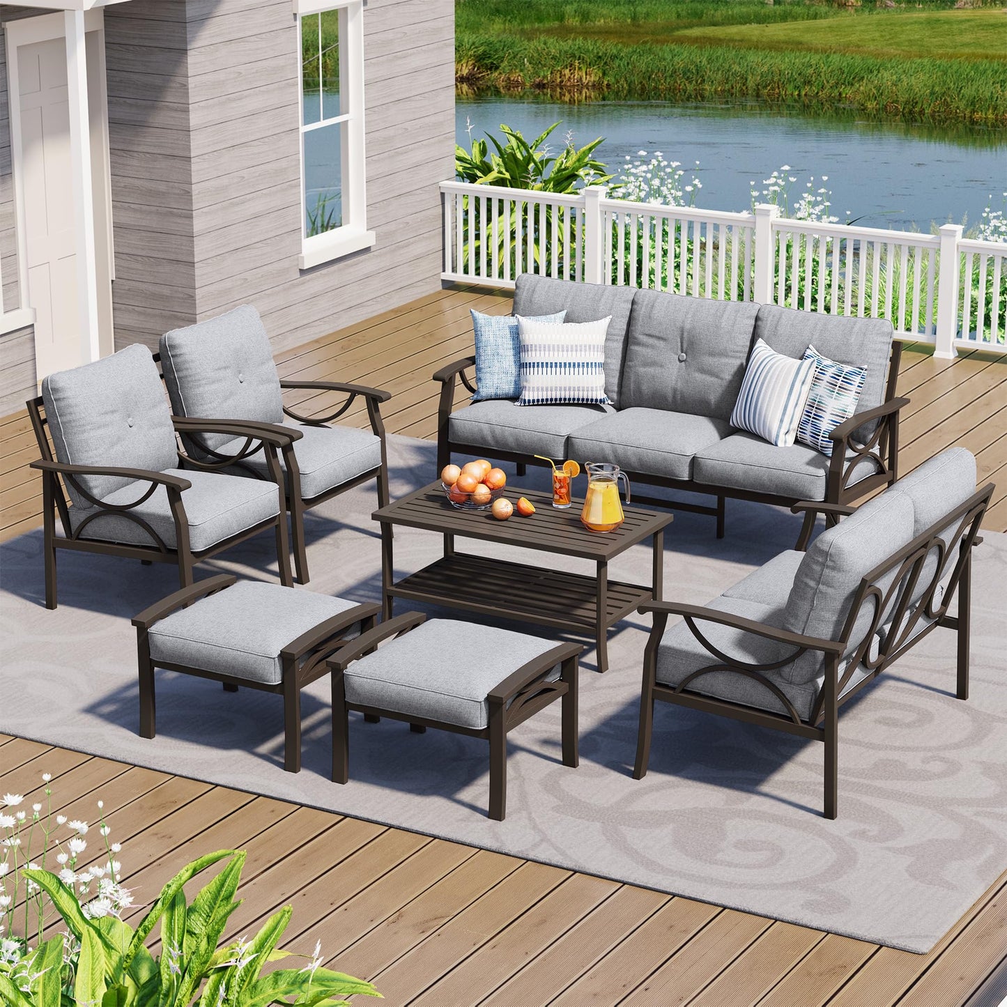 FansaFurn 7-Piece Outdoor Patio Furniture Set, Outdoor Metal Sectional Furniture with Cushions, Outdoor Conversation Seating Set with Coffee Table for Deck, Backyard, Garden, Balcony, Grey