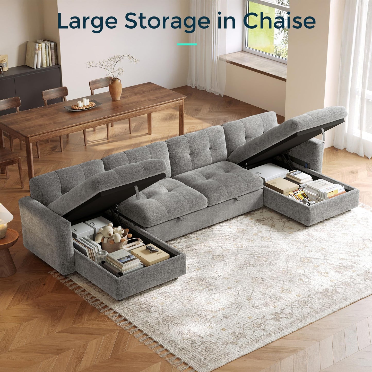 LINSY 84" Oversized Loveseat Sofa with Pull Out Bed, 2 Seater Sleeper Sofa Bed with Memory Foam Topper, Cozy Chenille Convertible Couch for Living Room, Apartment, Grey