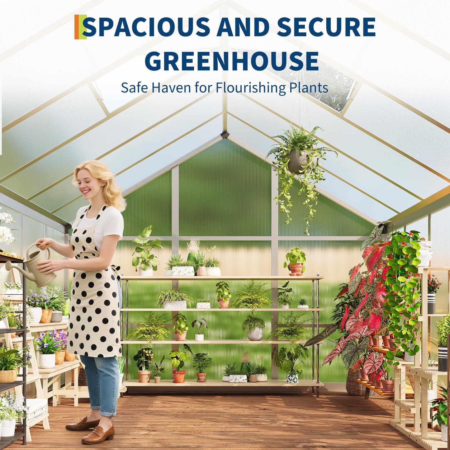 6 X 6 FT Greenhouse, Outdoor Greenhouses, Polycarbonate Panels with Aluminum Frame, Adjustable Roof Vent and Lockable Door, Green Houses for Outside Backyard, Garden, Patio
