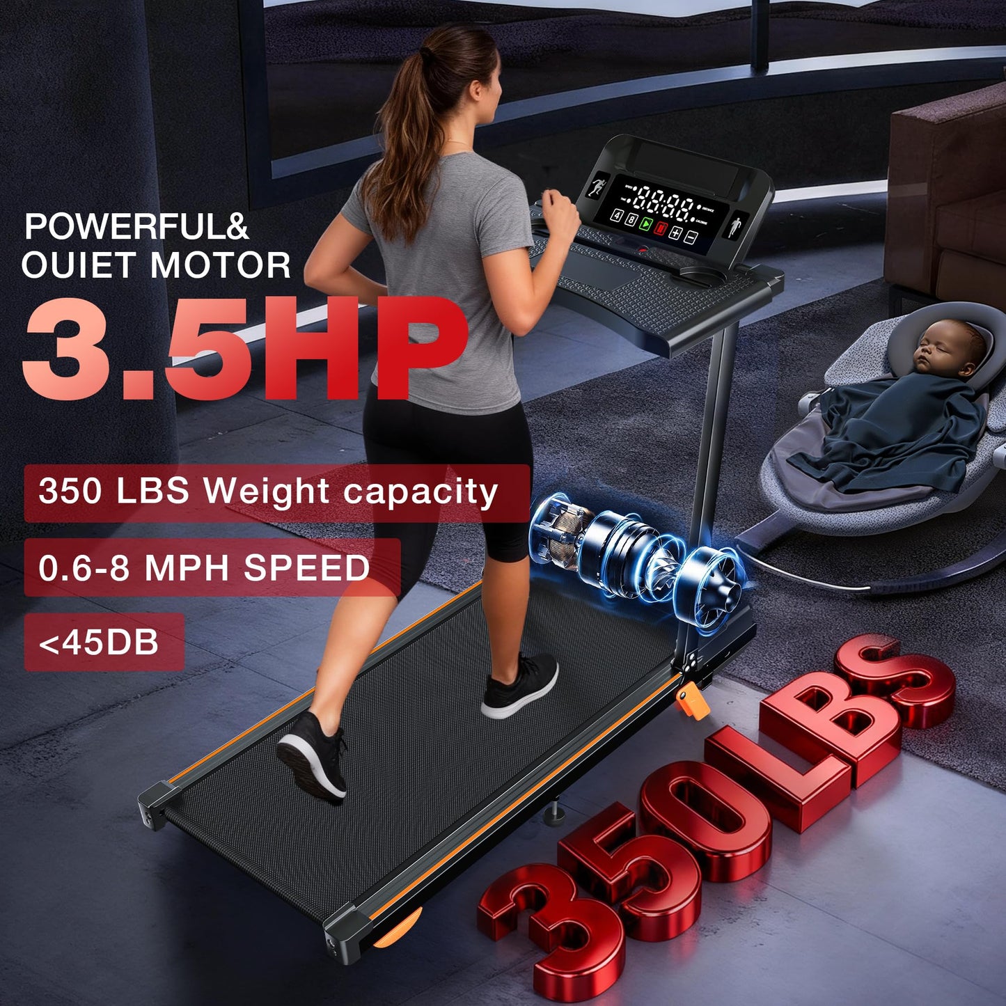 Walking Pad Treadmill with Desk Workstation, 12% Incline Treadmills for Home Small Office, 350lbs Capacity, 3.5HP