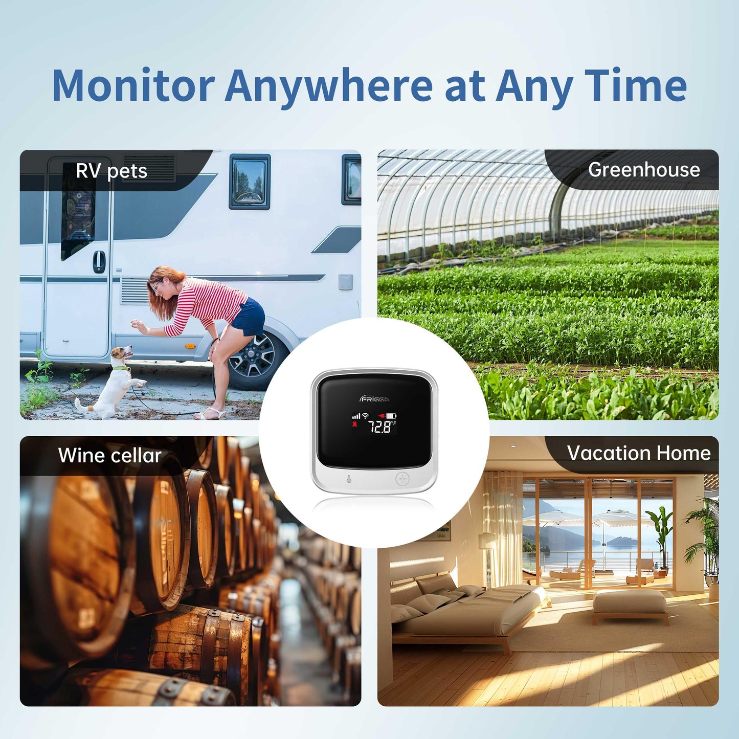 Frigga 4G Cellular & WiFi Temperature Humidity Monitor, 2 Years Subscription Included, Remote Temperature Sensor with App, Email, Voice Alerts for RV, Pets Safety, Vacation Home Monitoring, S0