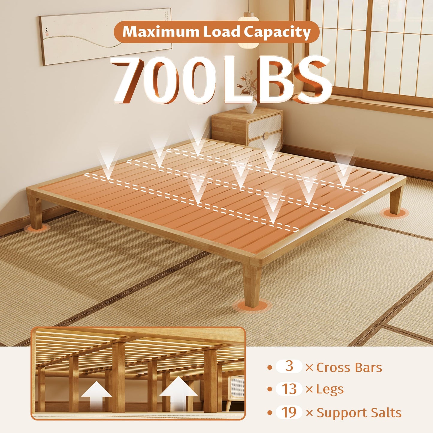 IOTXY King Platform Bed Frame - 12 Inch Solid Wood Mattress Foundation Base with Heavy-Duty Support Slats & Legs, Rubberwood King-Size Bedframe
