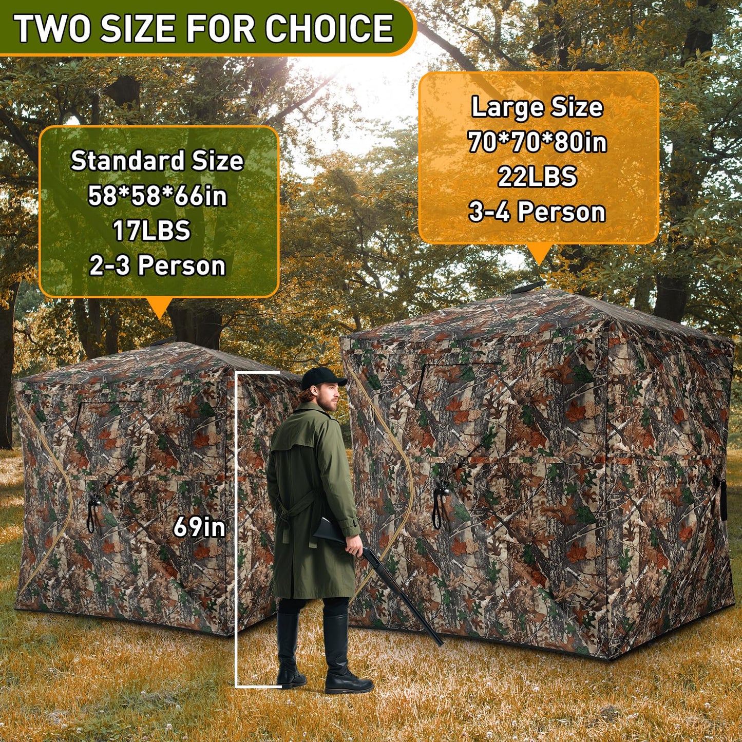 TLC Sport Hunting Blind with Carrying Bag, 360 Degree See Through Ground Blind, Pop Up Hunting Blind, Portable Concealed Camouflage Hunting Tent for 3-4 Person, Camouflage