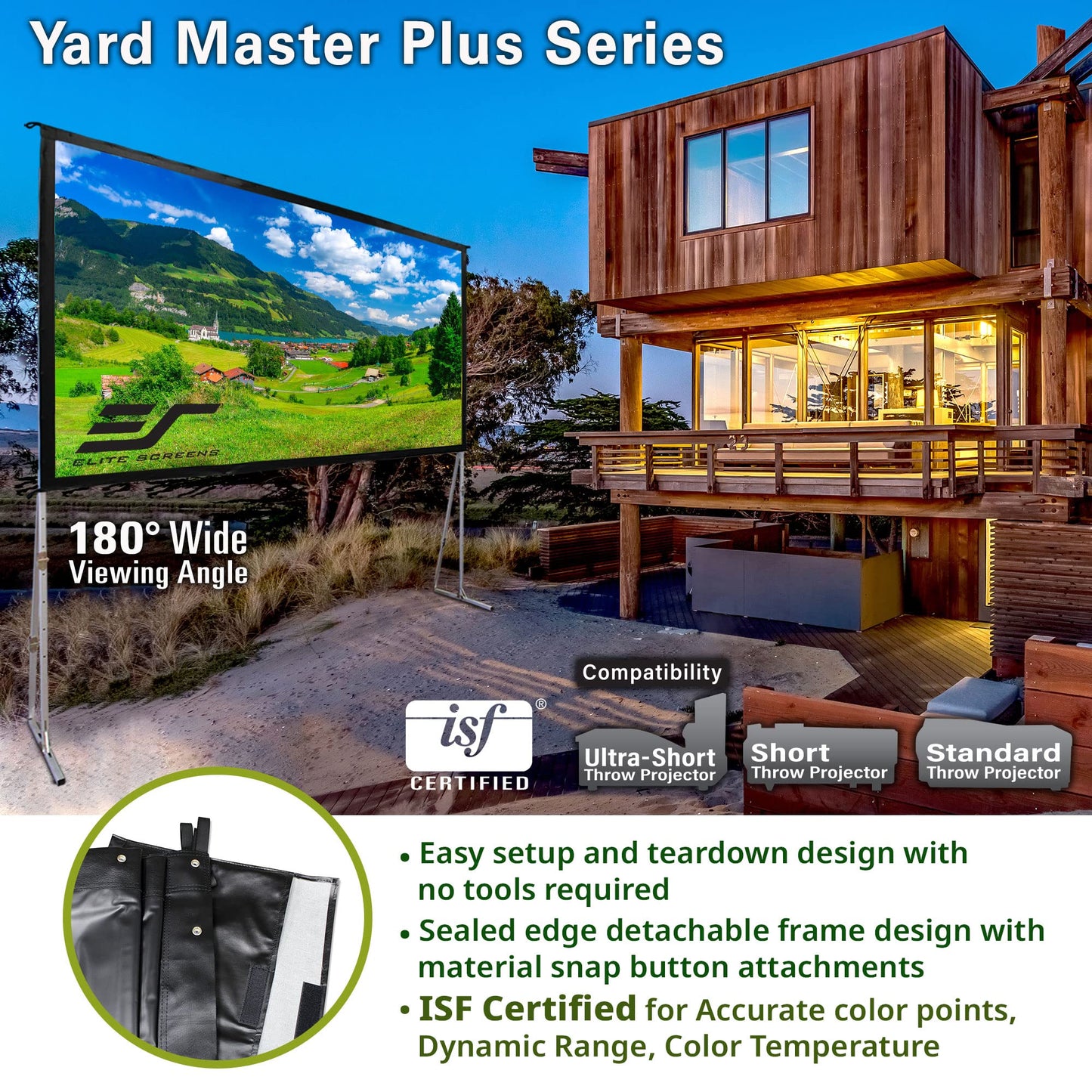Elite Screens Yard Master Plus, 180-INCH 16:9 Height Setting Adjustable Portable Projector Screen, 4K HD Outdoor Indoor Movie Theater Front Projection, US Based Company 2-YEAR WARRANTY, OMS180H2PLUS