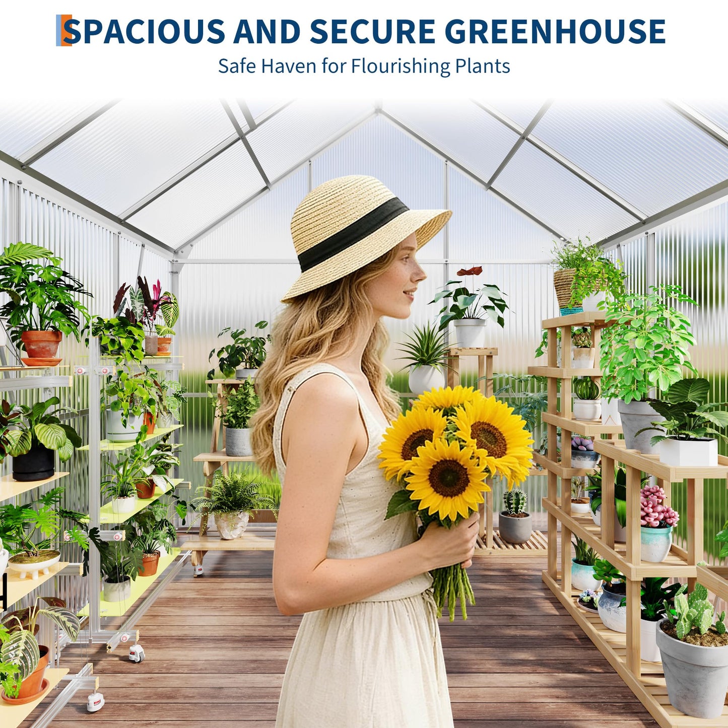 IDEALHOUSE 6 x 6FT Greenhouse for Outside, Polycarbonate Greenhouses with Aluminum Frame, Sliding Door, Adjustable Roof Vent for Backyard, Outdoor Green Houses Garden Backyard, Patio