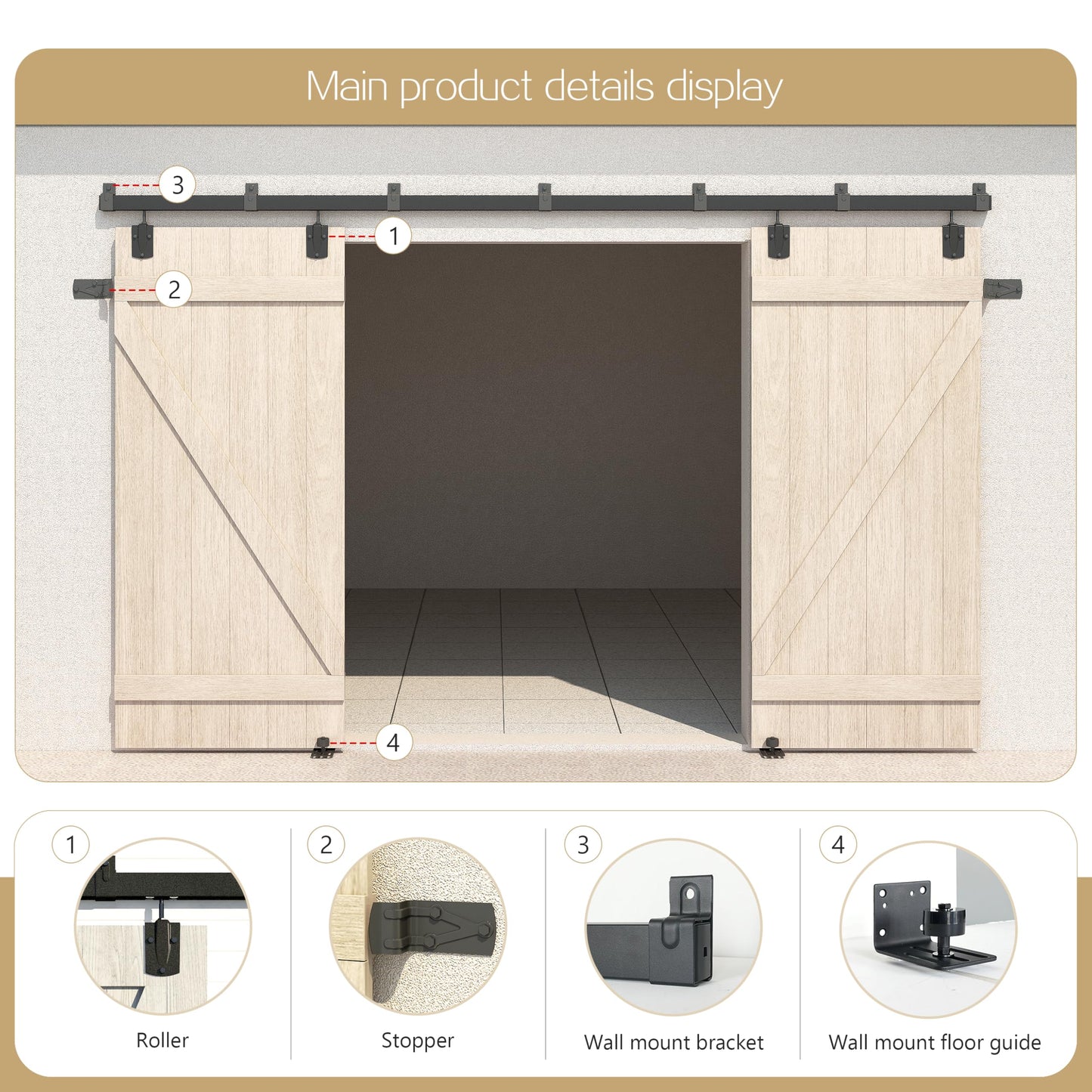 HARDJULAN 14FT Heavy Duty Box Rail Exterior Sliding Barn Door Hardware Kit, 450 lbs Capacity, Black Powder Coated Finish,Kit for Outdoor,Fit MAX 2 X Door Width 84in
