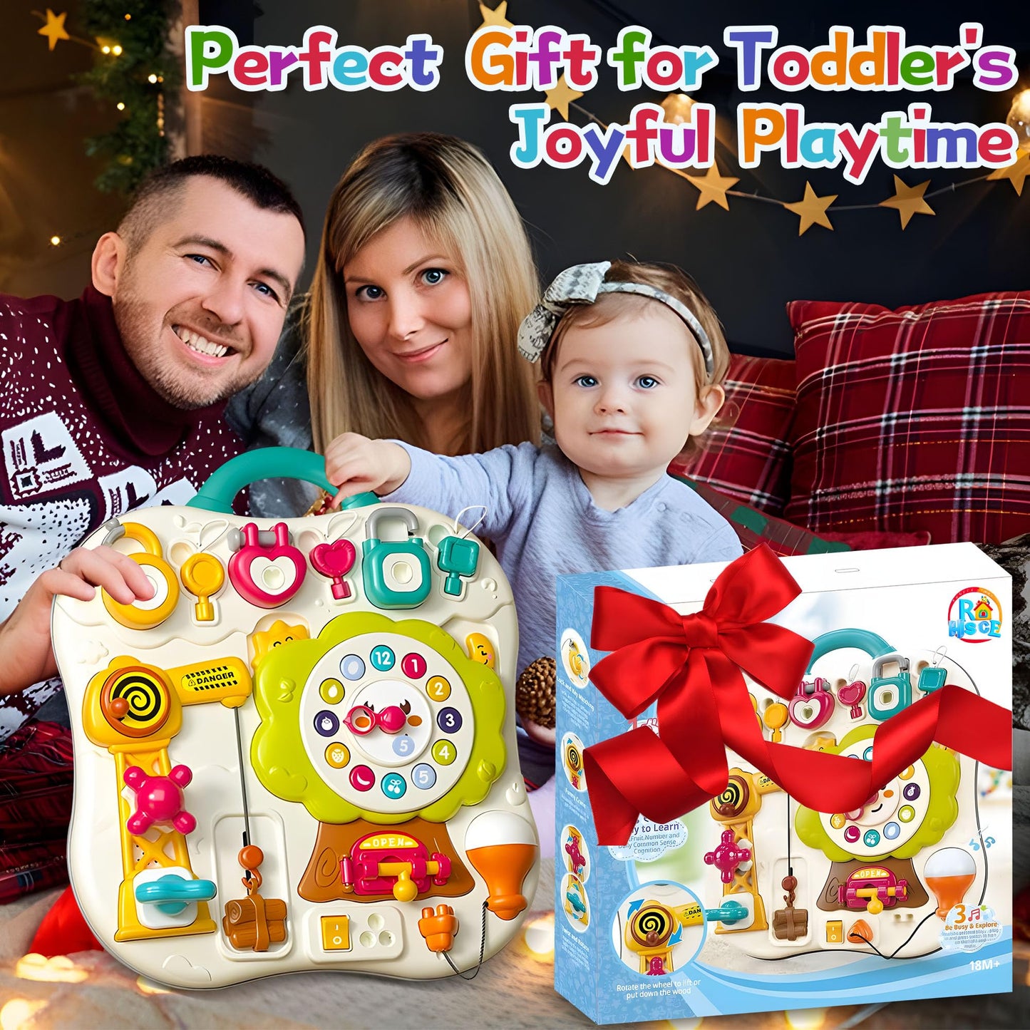100PCS Baby Blocks Set with Storage Bucket, Building Block Toys STEM Educational Toddler Gifts and Montessori Busy Board Sensory Toys for Toddlers 1-3, 13 Activity Music & Led Light Up Montessori Toys