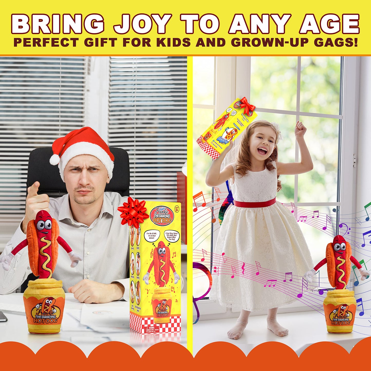 Gagster Hot Dog Dancing Toy Plush - Mimicking Toy For Kids - That Tells Jokes & Can Repeat What You Say, Dancing Talking Singing Yodeling – Baby Toy Funny Gift for Kids Toddlers & Adults Fun Gag Gifts
