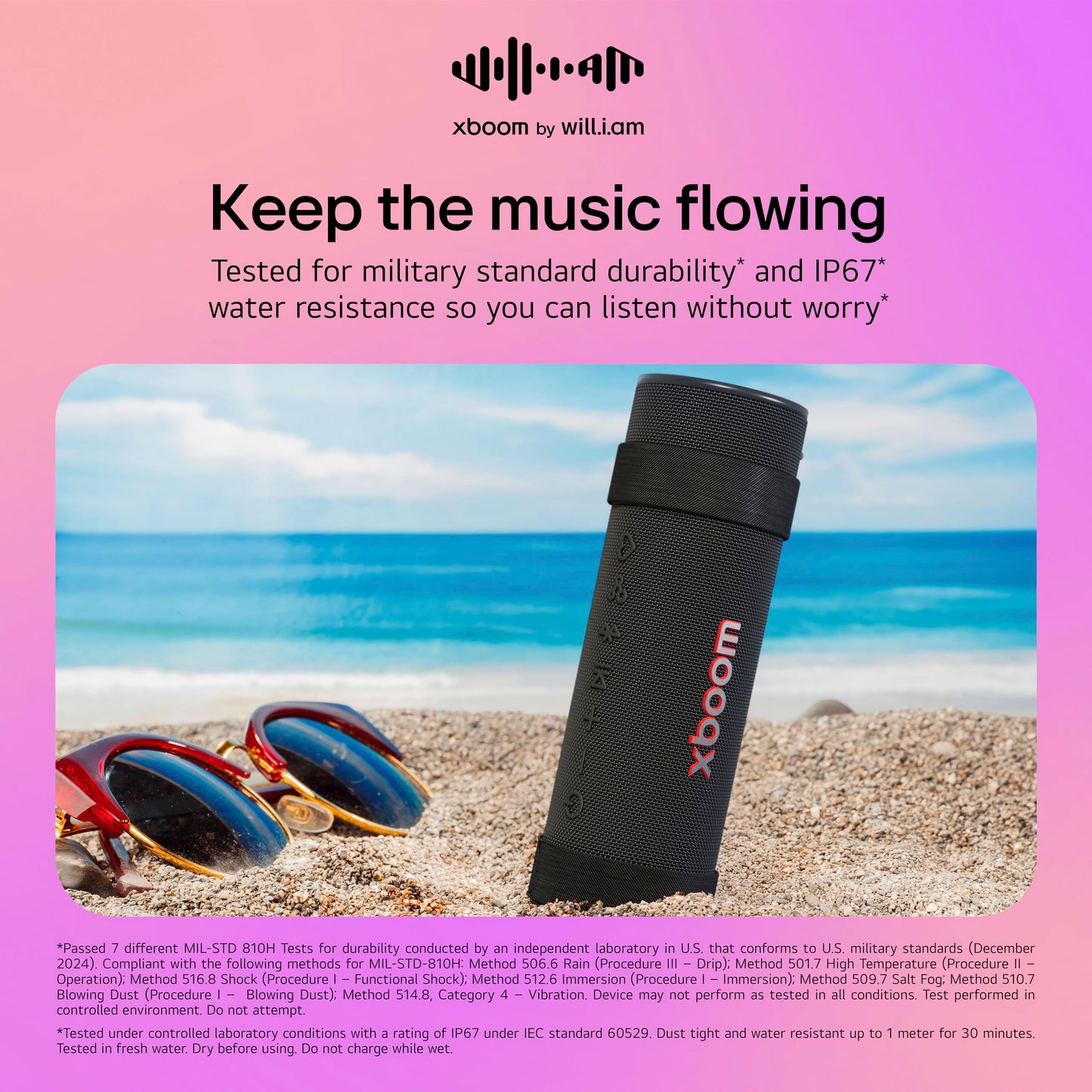 LG xboom Grab Core by will.i.am, Portable Outdoor Bluetooth Speaker for Sports and Athletes, up to 19 Hours, IP67 Dust and Water Resistant, Adjustable Carrying Straps. Perfect for Biking and Hiking