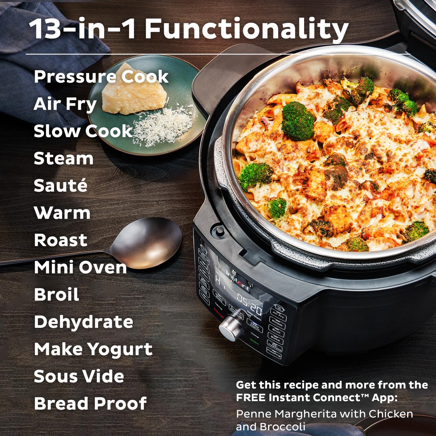 Instant Pot Duo Crisp Ultimate Lid,13-in-1 Air Fryer&Pressure Cooker Combo, Sauté, Slow Cook, Bake, Steam, Warm, Roast, Dehydrate, Sous Vide&Proof, App With Over 800 Recipes,1500 watts,6.5 Quart,Black