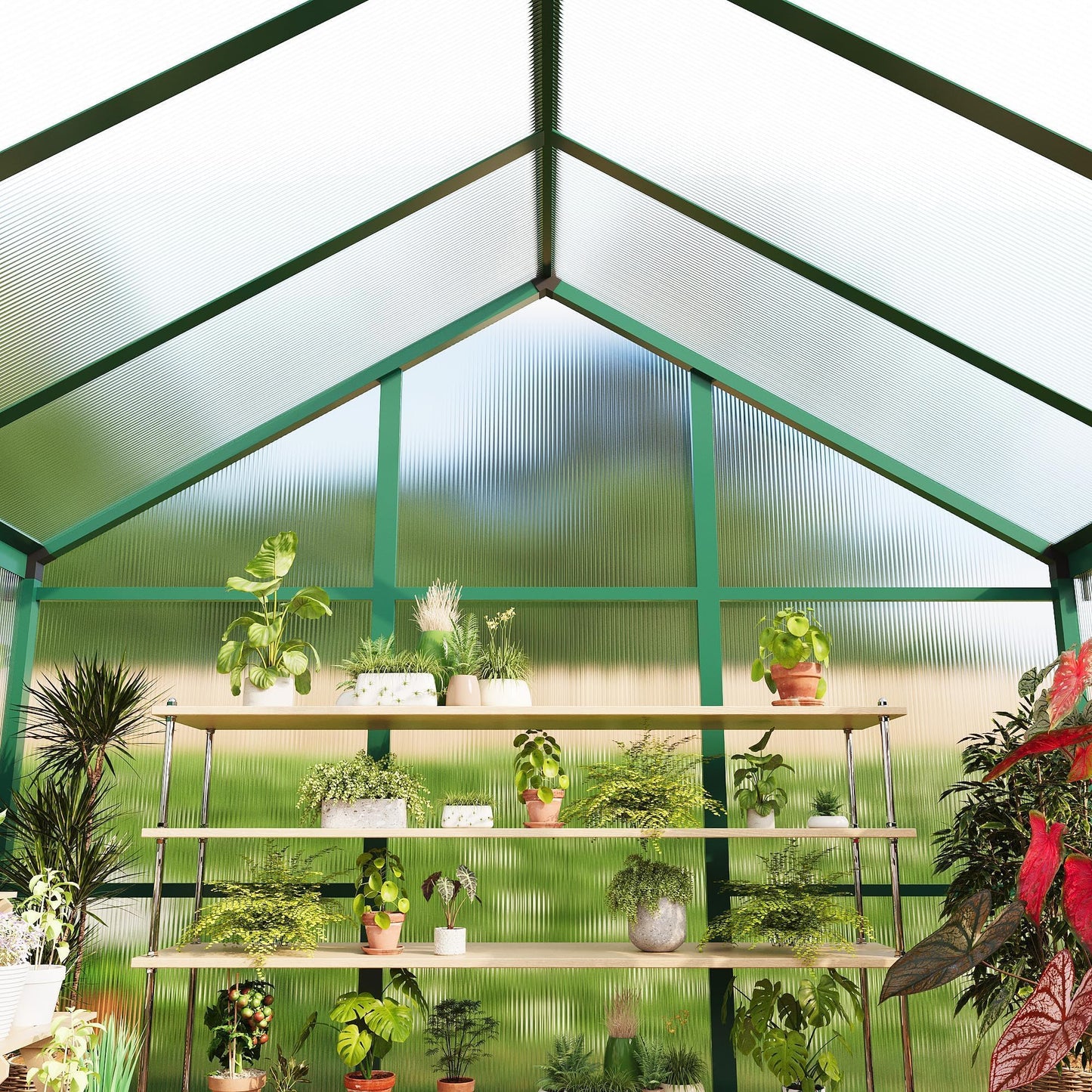 6X8 FT Greenhouse for Outdoors, Walk-in Greenhouse Kit with Aluminum Frame, Polycarbonate Panels, Adjustable Roof Vent, Sliding Door, Secure Lock for Outside Garden, Patio, Backyard