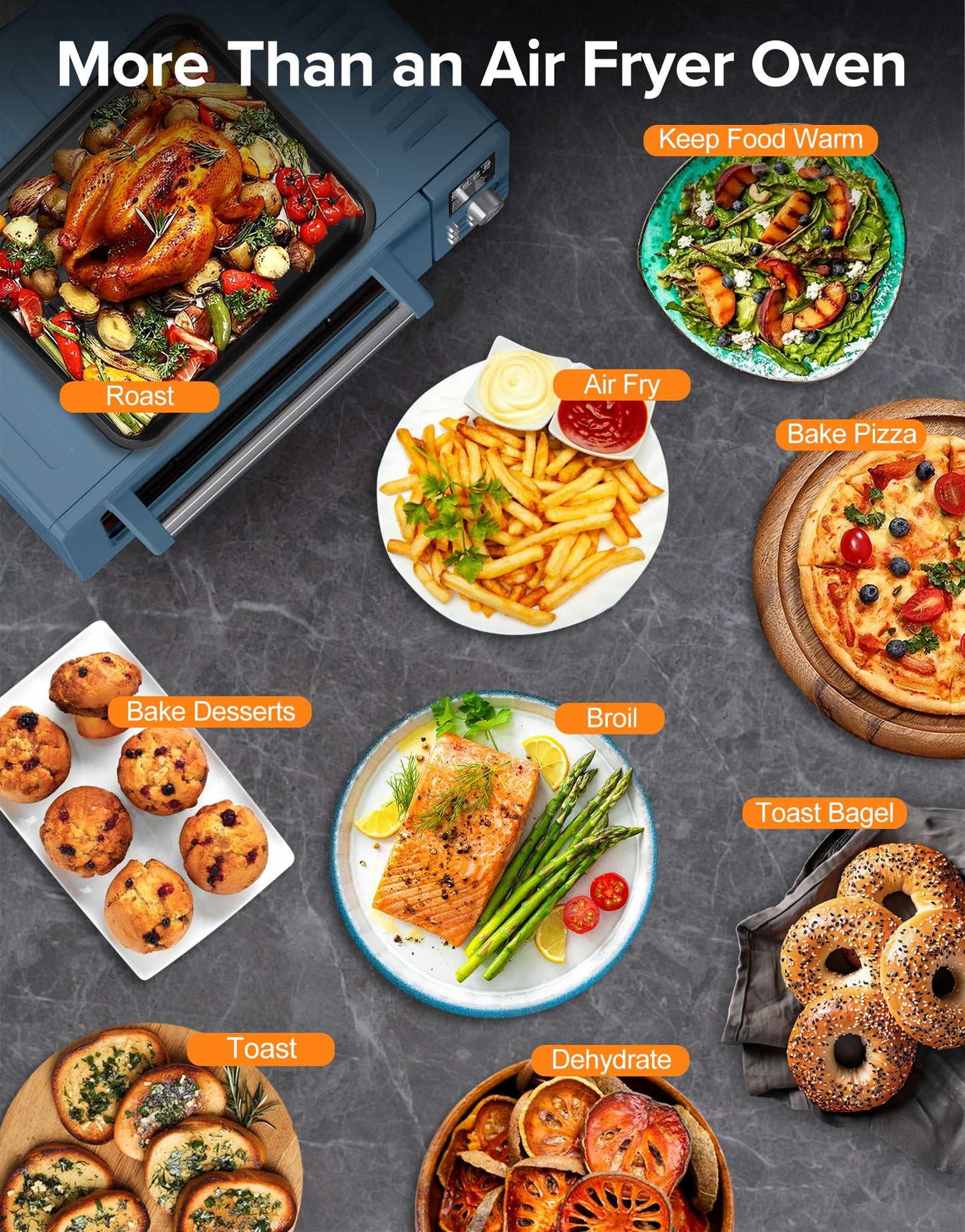 Nuwave Bravo Pro Smart Air Fryer Toaster Oven Combo, Airfryer Convection Oven Countertop, 10-in-1 Functions with Quicker & Even Crisp Technology, 1800W, 50-450°F, PFAS-Free, 21QT, Cozy Blue