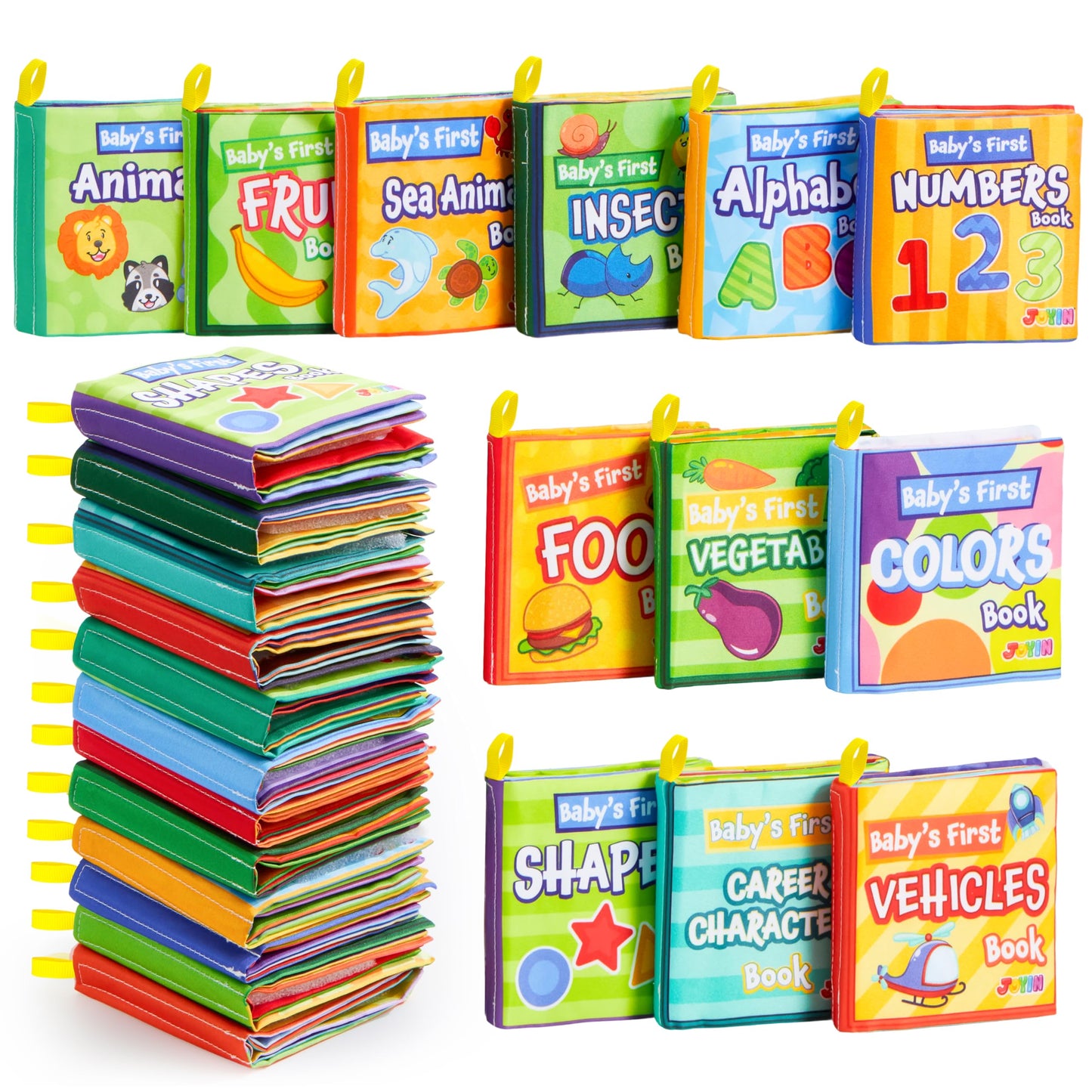 JOYIN 12 Pcs Bath Books, Nontoxic Fabric Soft Crinkly Cloth Books, Waterproof, Bathtub Pool and Early Education First Toys for Infant Newborn Baby Toddlers Kids Birthday Easter Gifts