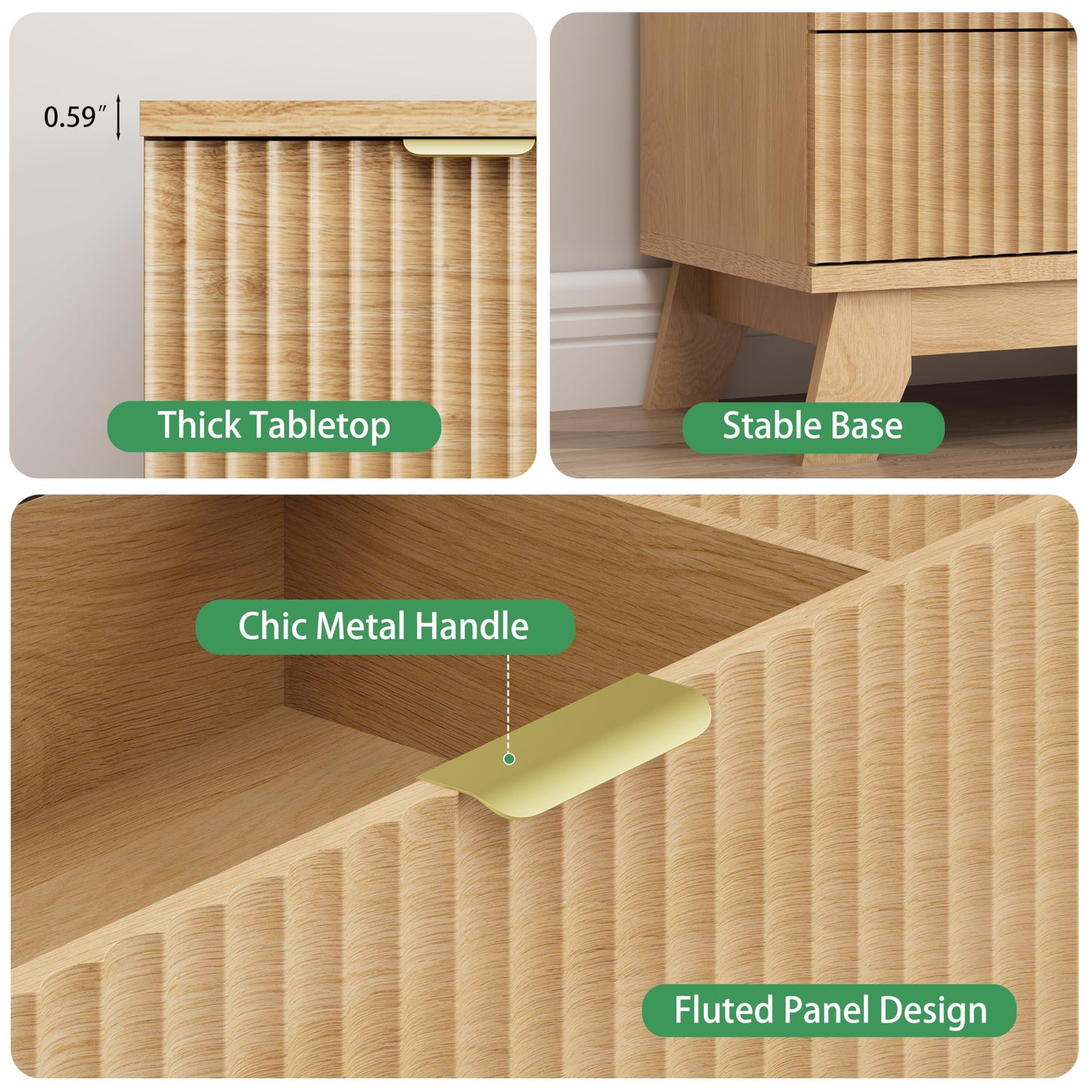 Fluted Dresser for Bedroom with 6 Drawers, 46" Tall Modern Chest of Drawers with Metal Handle, Wooden Dresser TV Stand, Wood Closet Clothes Storage Organizer for Living Room, Hallway, Natural Oak
