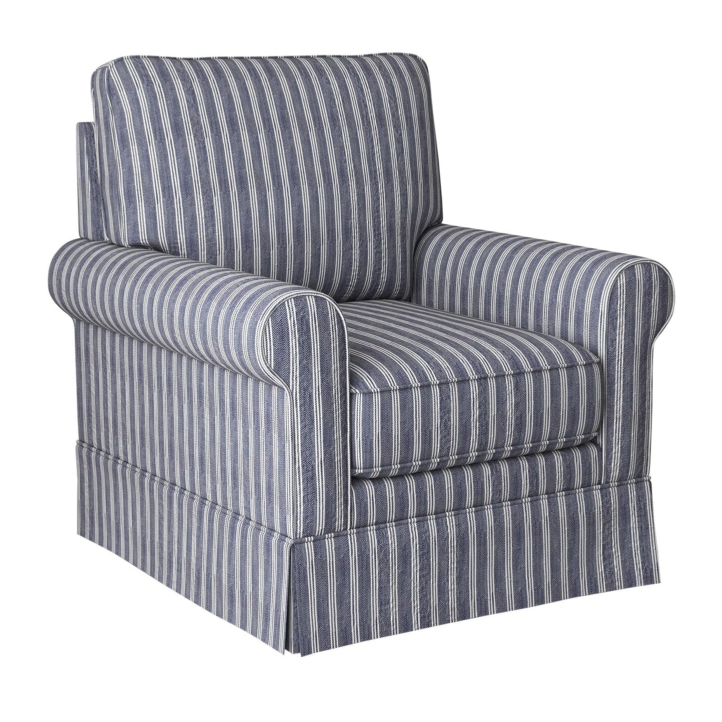 INZOY Swivel Accent Chair Linen Mid Century Modern Chair, Comfy Swivel Barrel Reading Chair, Upholstered Square Chair for Living Room Bedroom Small Spaces, Fully Assembled, Blue Stripe