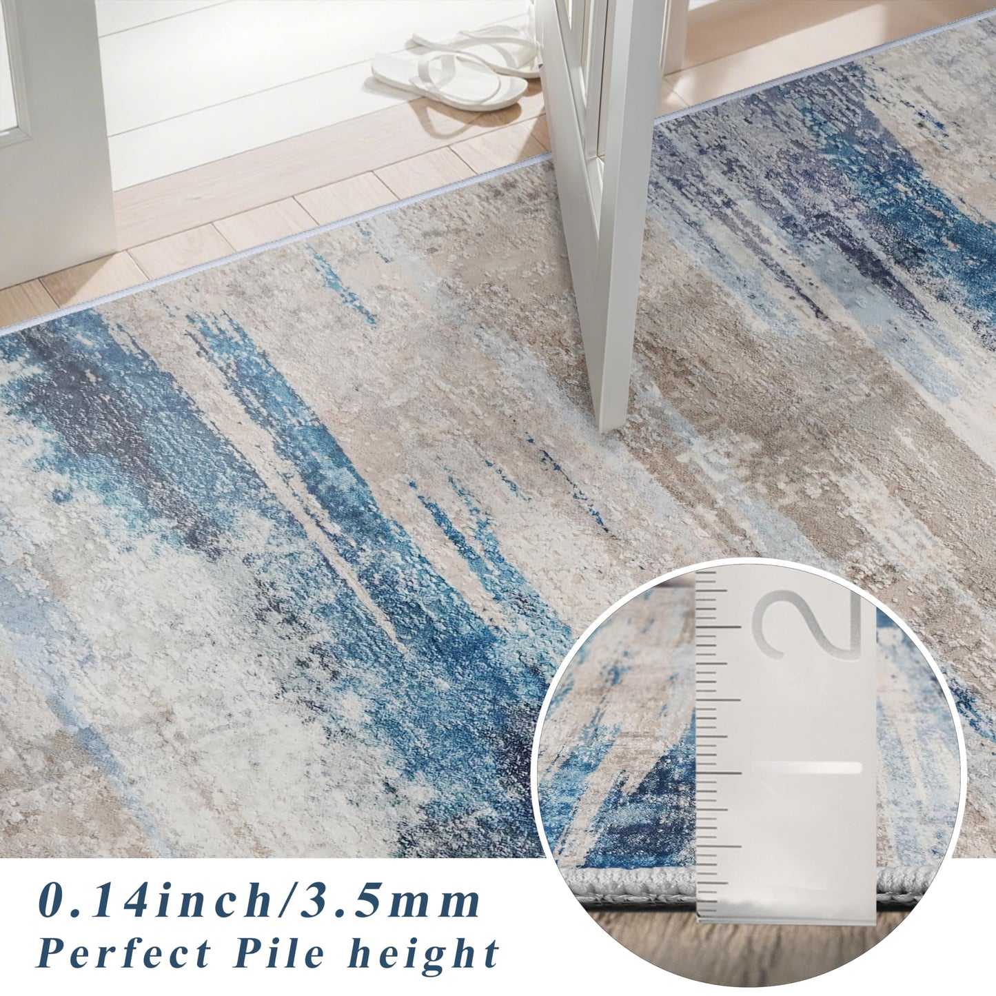 Modern Abstract 2x5 Kitchen Runner Rug: Ultra Soft Washable Hallway Entryway Carpet Indoor Non Slip Low Plie Floor Mat for Bedroom Laundry Room - Gifts for Newlyweds Household Home Decor 2x5 Blue