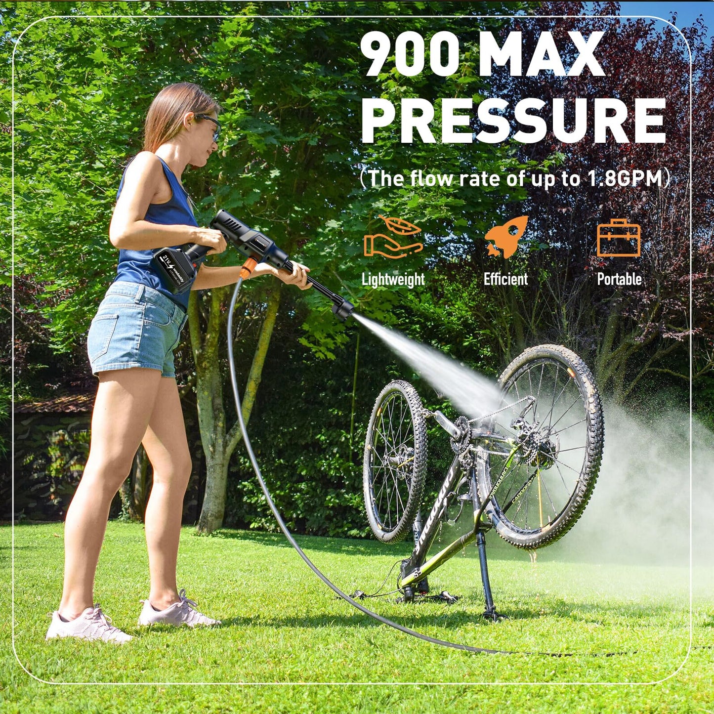 Wadaddy Portable Pressure Washer, 900PSI Cordless Power Washer, Portable Power Washer with 2 Batteries, 6-in-1 Nozzle, Handheld Pressure Washer for Car/Floor/Garden