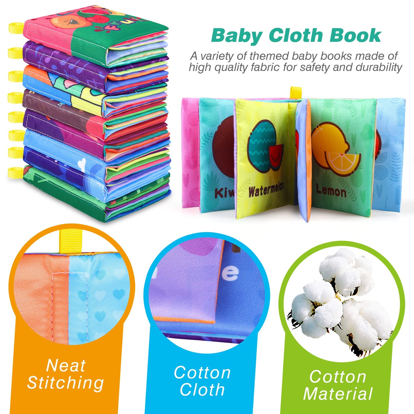Baby Bath Books, Nontoxic Fabric Soft Baby Cloth Books, Early Education Toys, Waterproof Baby Books for Toddler, Infants Perfect Shower Toy, Kids Bath Toys Birthday Gift (Pack of 8)