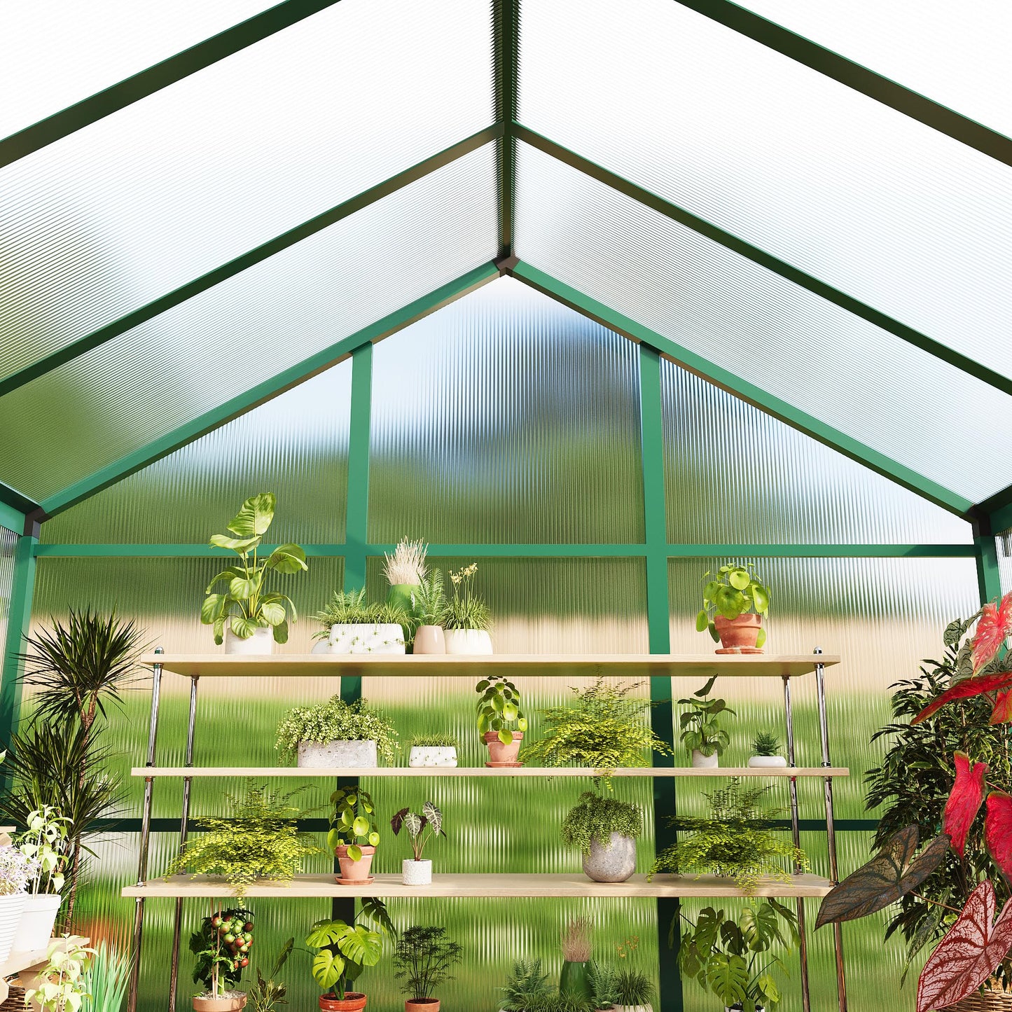 6X6 Ft Polycarbonate Greenhouse Sunroom with Aluminum Frame, Outdoor Greenhouse for Vegetables Herbs Flowers, Lockable Door & Adjustable Roof Vent, Patio Backyard Greenhouse Kit for Gardening, Green