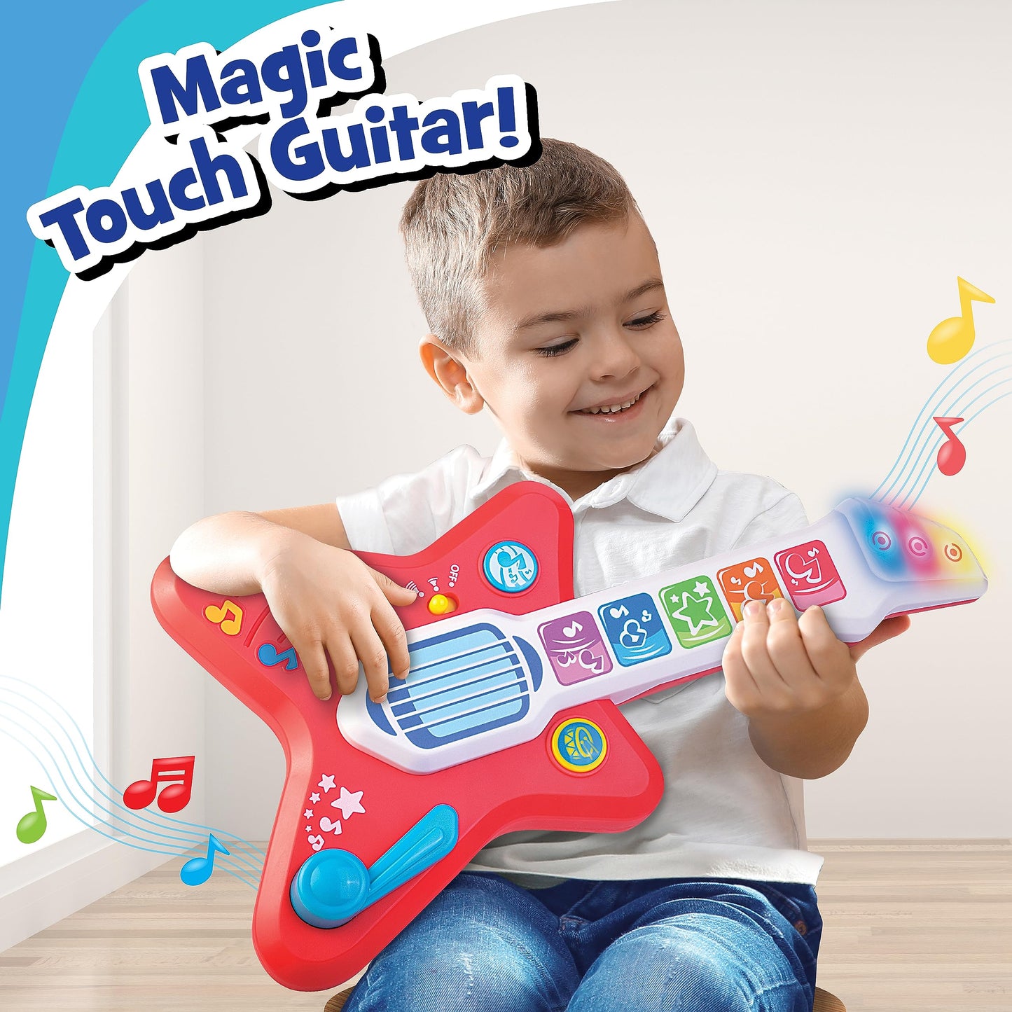 HAP-P-KID Magic Touch Guitar, Toddler Light Up Music Toy with Volume Control, Infant Touch Sensor Musical Instrument, 3 Modes of Play, Kids Toy Gifts for 12 18 24 Month, 1 2 3 Year Old Boys Girls