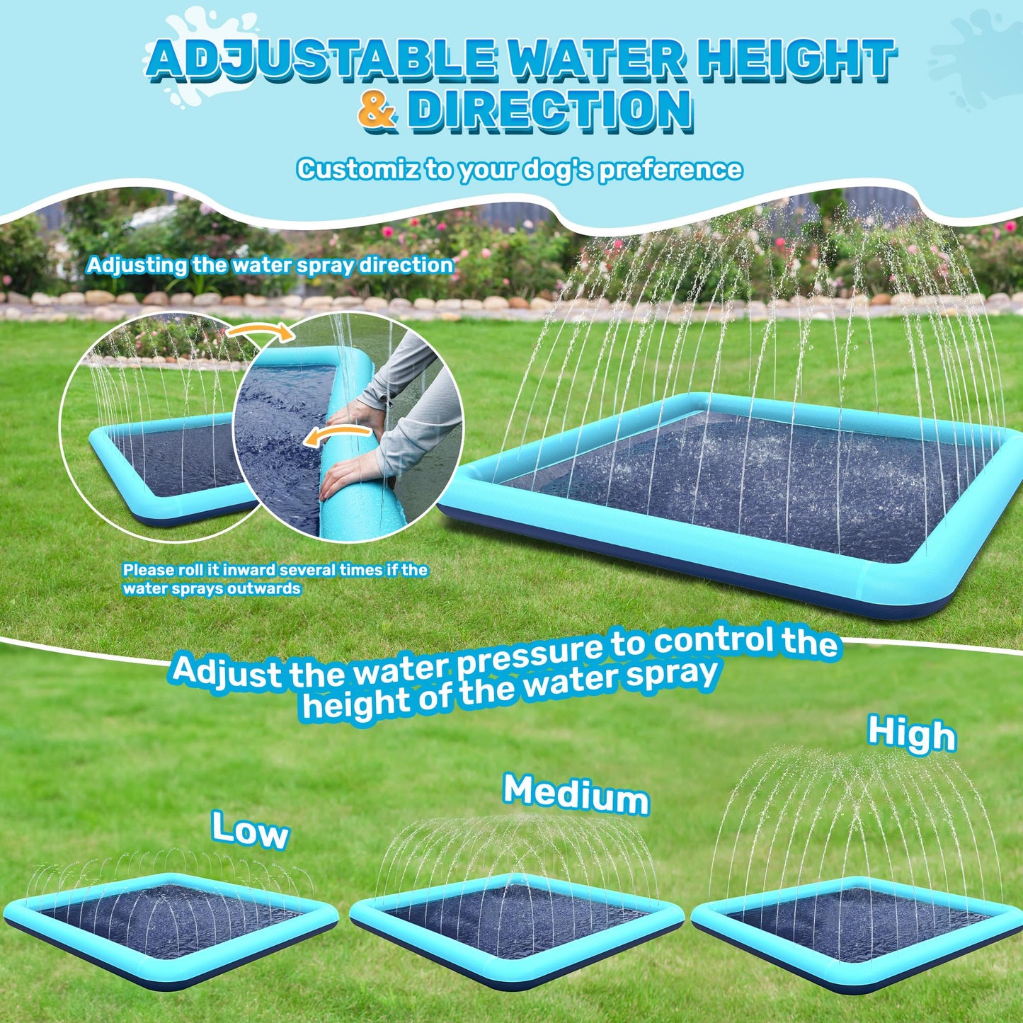 Bilibara 15 FT Jumbo Splash Pad for Dogs, Non-Slip Splash Pads for Toddlers 3+, Heavy Duty Thickened Sprinkler Pool Summer Outdoor Water Toys for Backyard, Teal