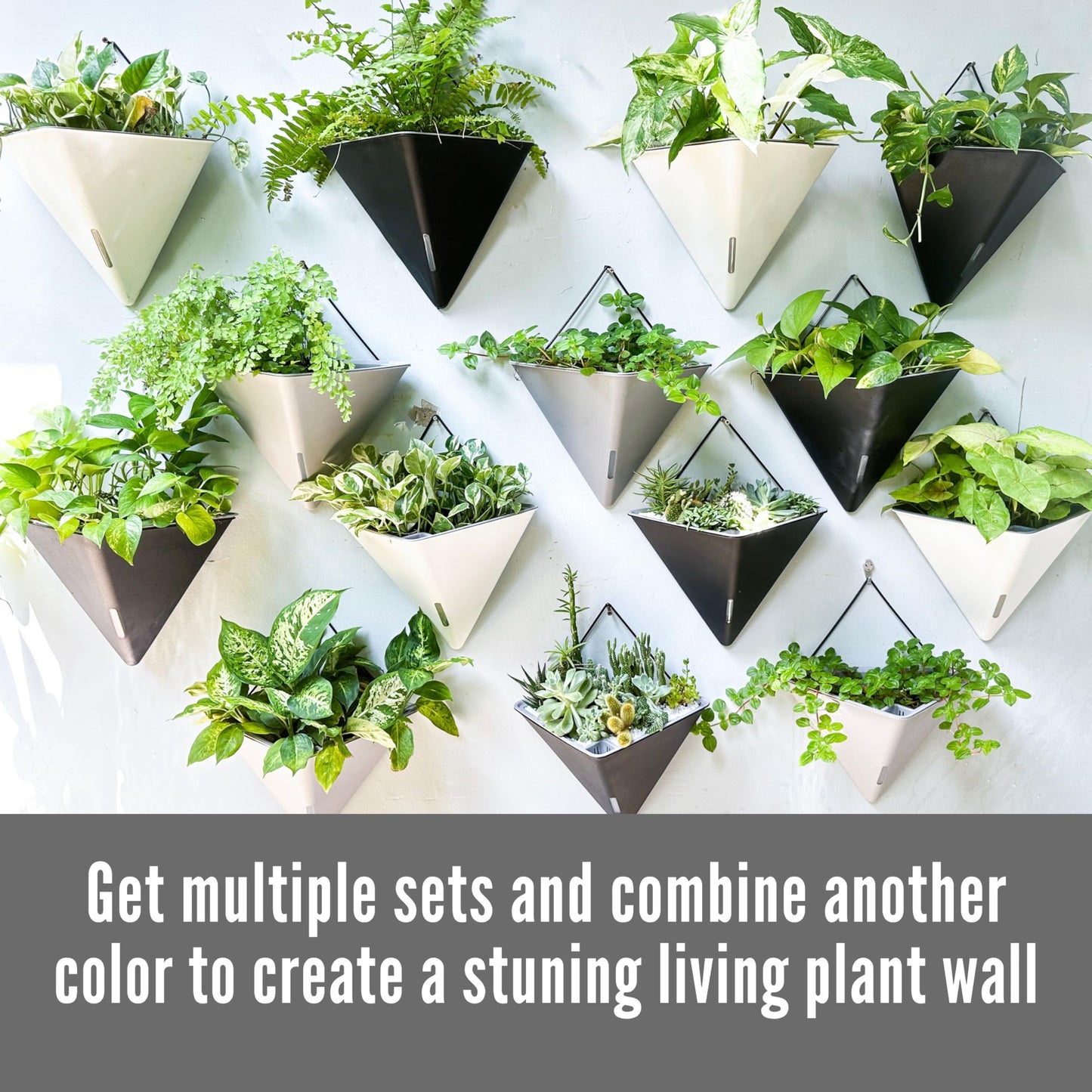 LaLaGreen Wall Planters for Indoor Plants - 2 Pack, 12 Inch Large Self Watering White Geometric Hanging Flower Vase Vessel with Metal Hanger, Modern Stylish Wall Mounted Succulent Pot Holder Decor
