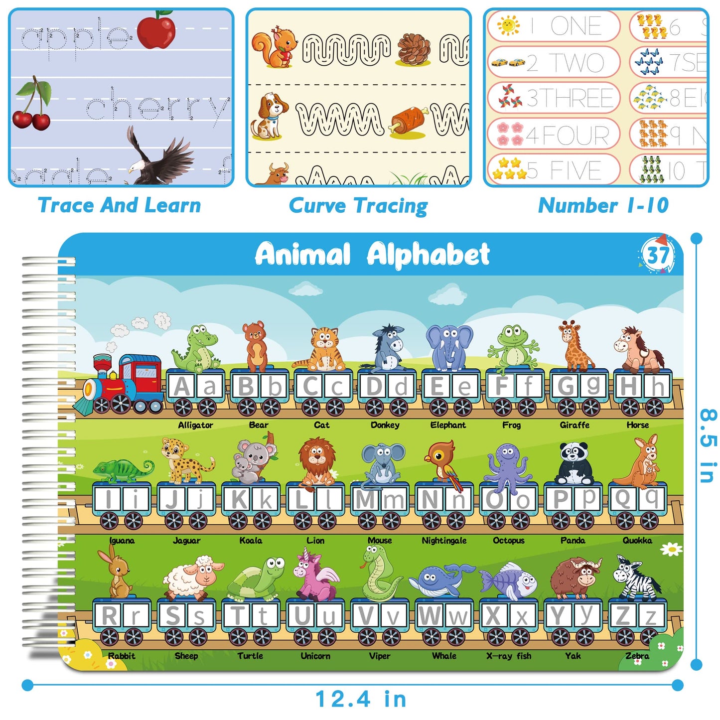 Handwriting Practice - Tracing Books for Kids Ages 3-5, Montessori Preschool Learning Activity, Autism Educational Learn Number Letters Shapes Animal & Sight Words Workbook with 8 Dry Erase Markers