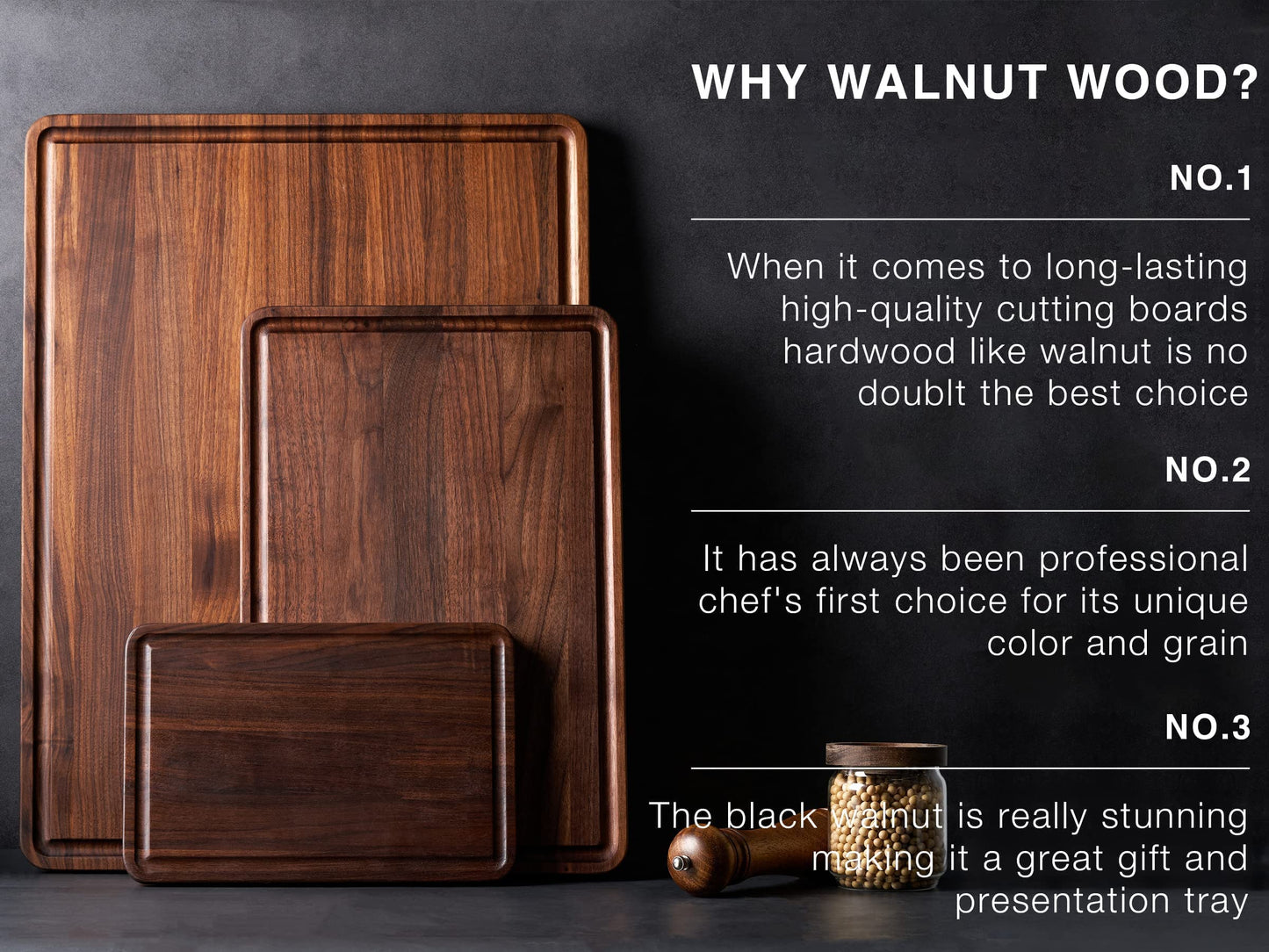 AZRHOM Walnut Wood Cutting Board, 24x18in Extra Large Wooden Chopping Boards with Deep Juice Groove and Side Handle, Thick Butcher Block for Kitchen Meat Cheese Gift for Wife Mom Gift Box