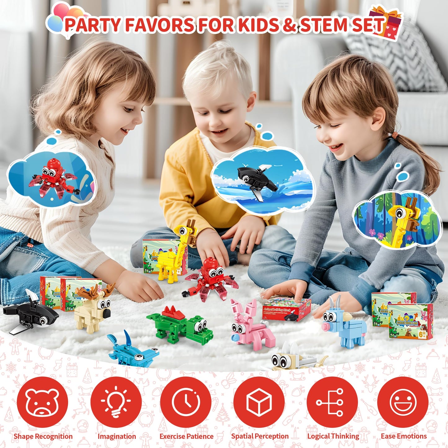 Party Favors for Kids - 24 Pack 72 Kinds of Animals Building Block Toy Stocking Stuffers Classroom Prizes Goodie Bags Easter Gifts Building Set, Christmas Birthday Gift for Boys Girls Ages 6-12+