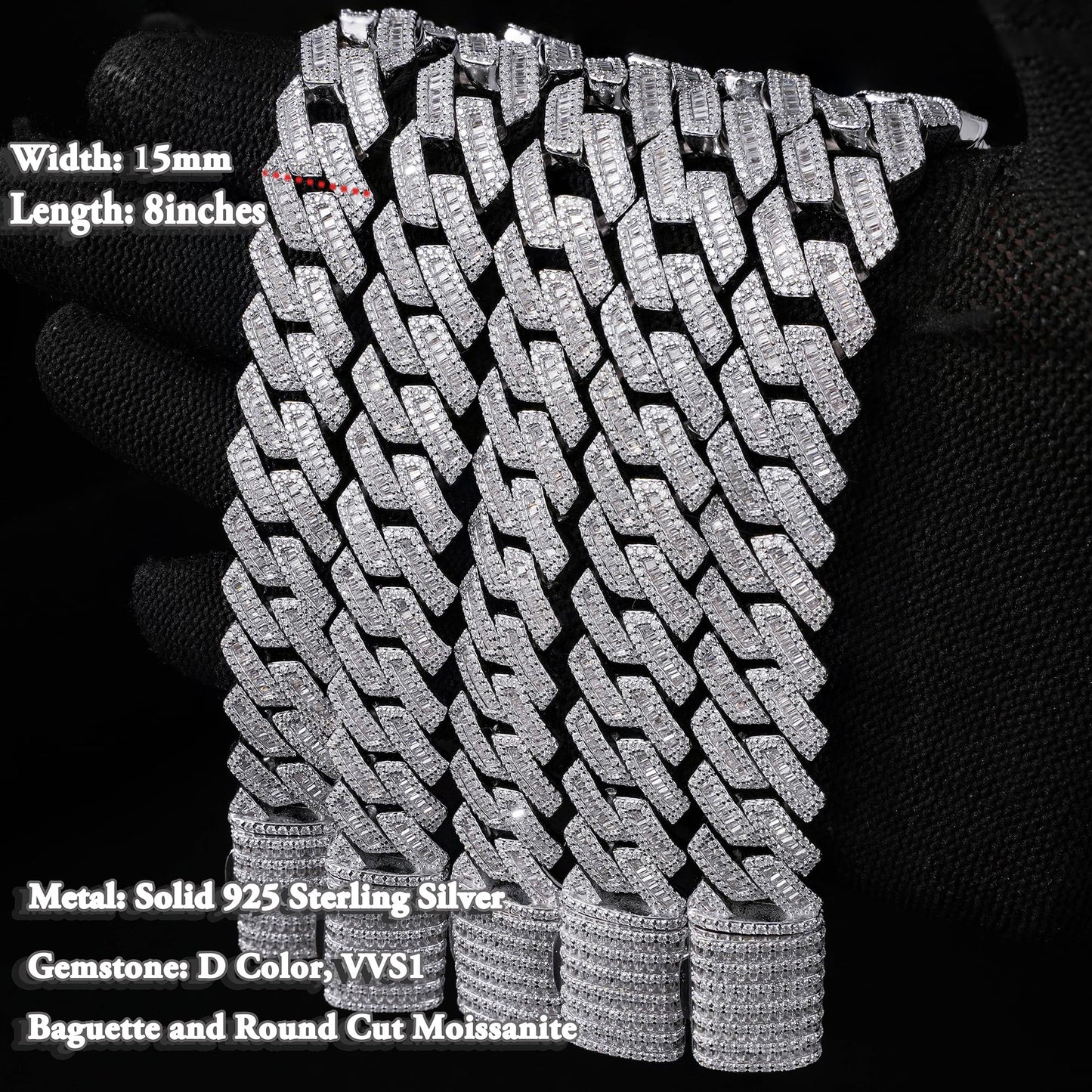 MRDOPELUX Cuban Link Bracelet and Cuban Chain Necklace Set for Men | Solid 925 Sterling Silver |D Color VVS1 Moissanite | Hypoallergenic | Hip Hop Hip Hop Jewelry| Luxury Style