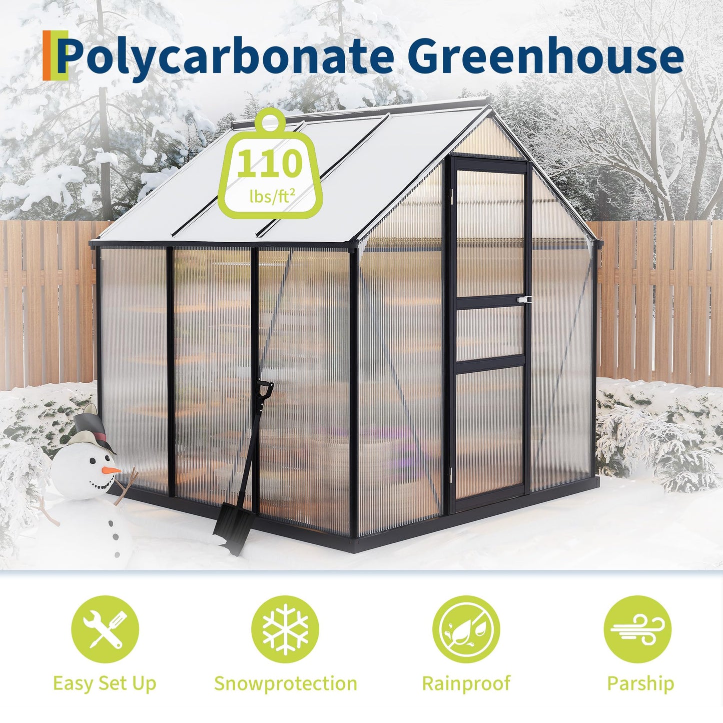 Greenhouses for Outdoors, Polycarbonate Greenhouse with Quick Setup Structure & Roof Vent, Heavy Duty Frame Walk-in Green Houses for Outside Garden Backyard