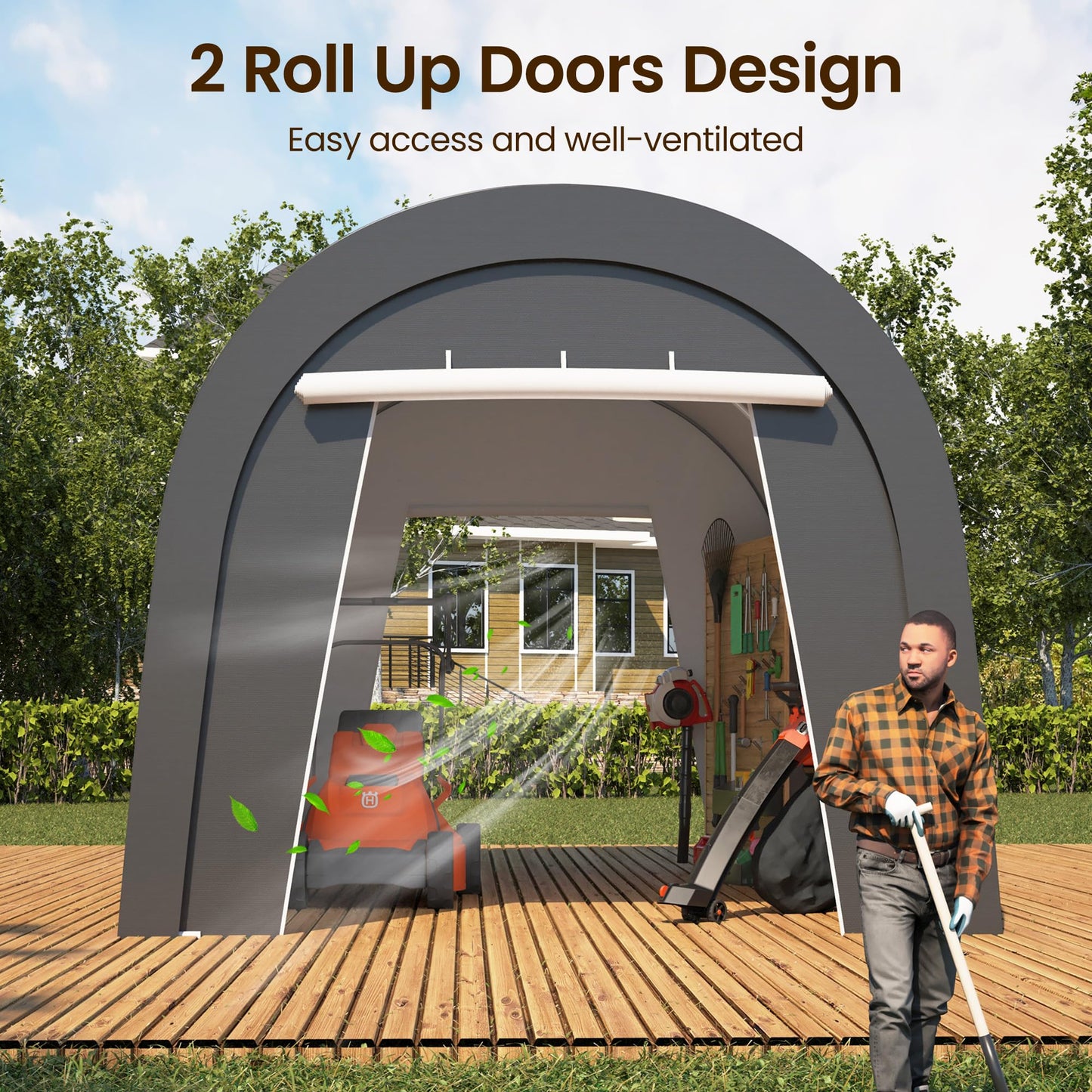 Kiss the Water Heavy Duty Carport with 4 Cloth Bags, All-Weather Car Canopy with 2 Roll-up Doors, Portable Garage Storage Shelter Shed for Cars, Truck, or Garden Tools, 10' x 20'