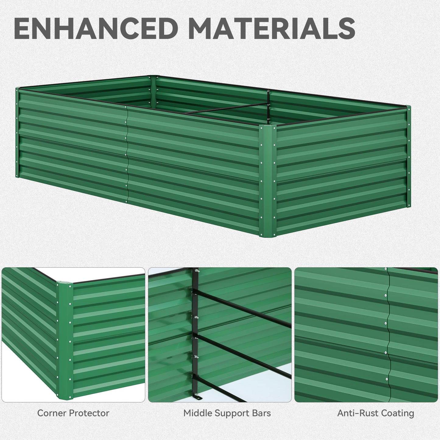 YITAHOME 96x48x24 in Galvanized Raised Garden Bed Kit, Large Metal Planter Box with Gloves, Safety Rubber & Support Rod, Outdoor Flower Bed for Plants Vegetables, Green
