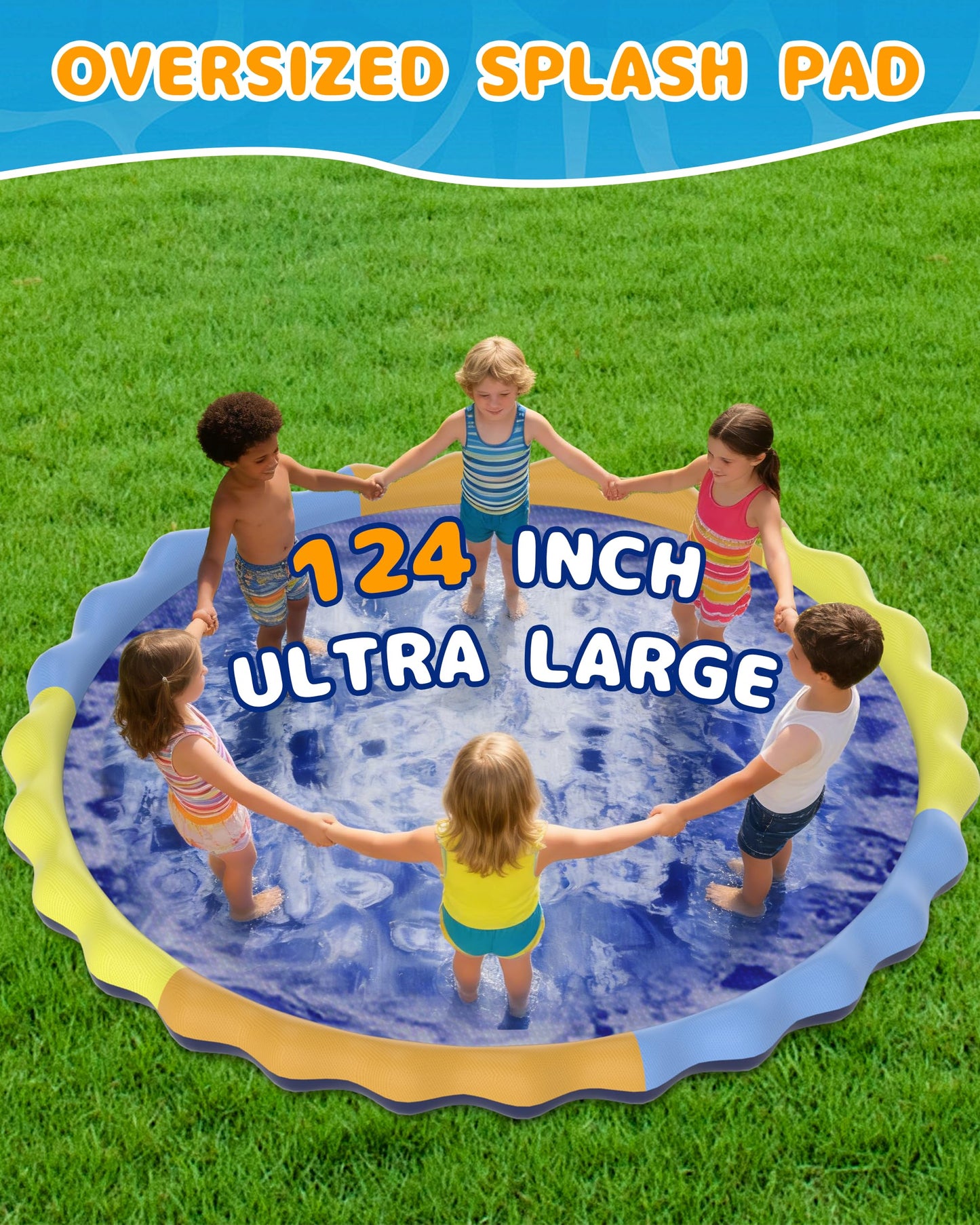 Instraella Splash Pad for Kids and Dogs, 124in Non-Slip Sprinkler Mat 0.5mm Thickened Durable and Foldable Large Pool Summer Fun Outdoor Toys for Dogs and Toddlers Age