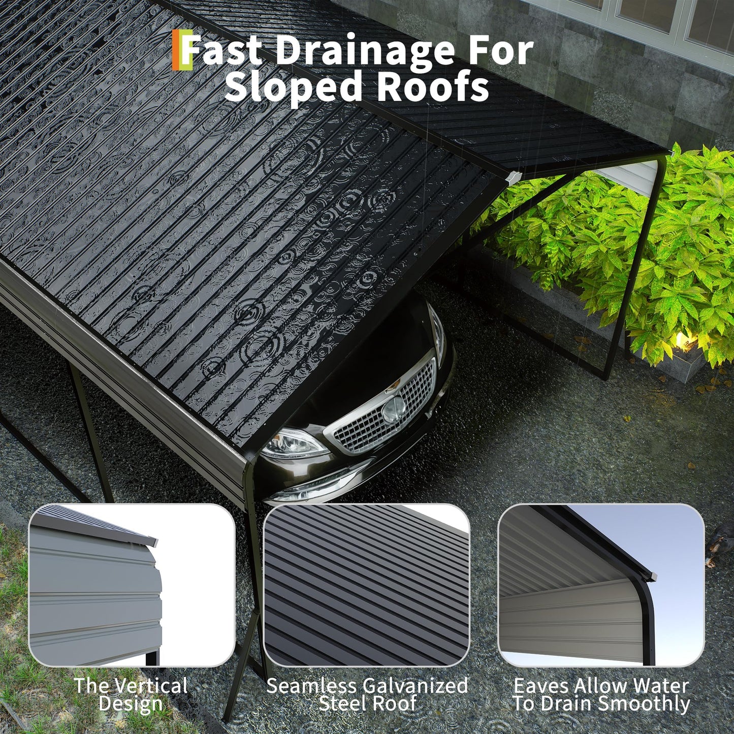 10x15 FT Heavy Duty Metal Carport with Galvanized Steel Roof & Frame, All-Weather Portable Car Shelter for Cars, Trucks & Boats, Wind & Snow Resistant with Reinforced Base
