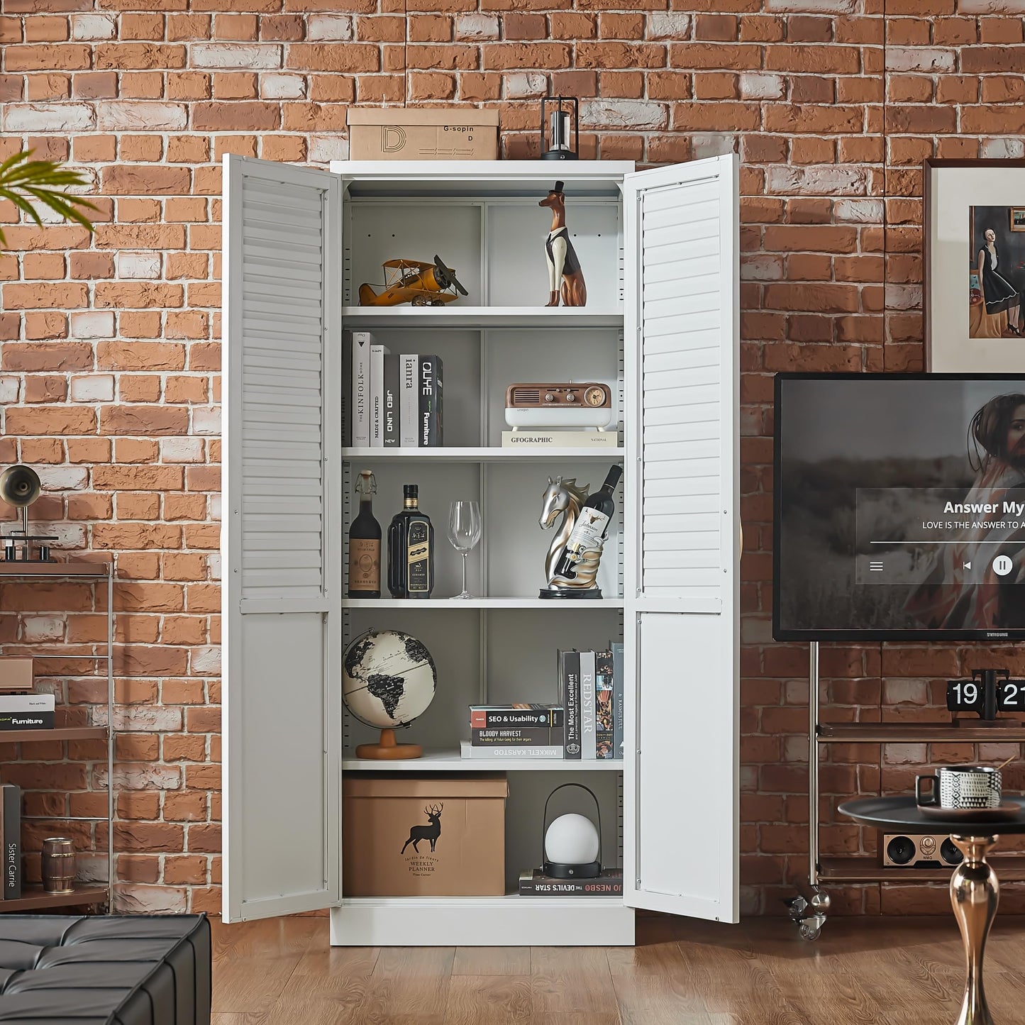 UVGHPW 71" Tall Modern Metal Pantry Cabinet with Adjustable Shelves, Freestanding Steel Storage for Kitchen