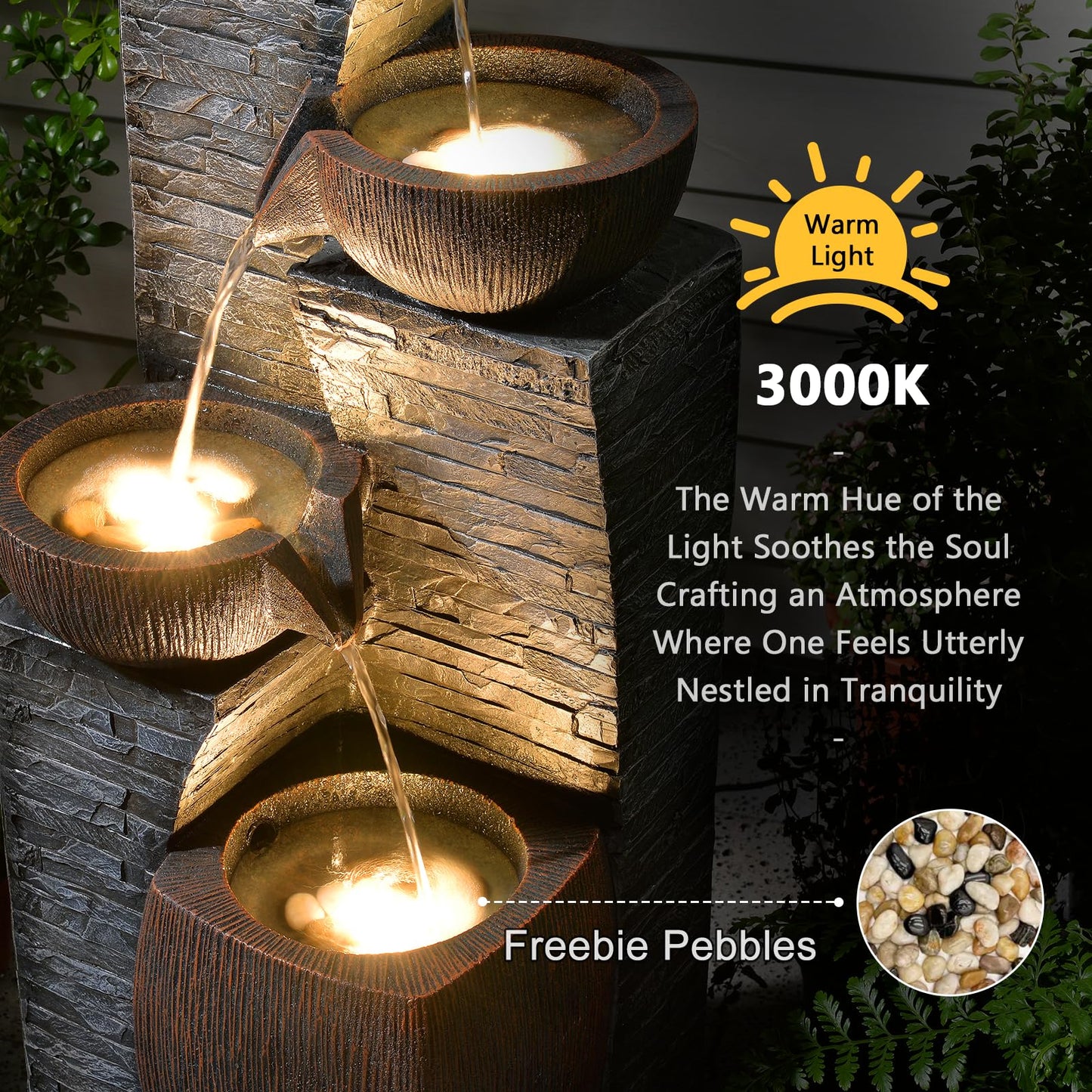 KAISOKU 38.2" Tall Outdoor Water Fountain,Stone Texture Modern 4 Tiers Cascading Bowls Garden Fountains Outdoor,Suit for Patio, Deck, Porch, Lawns, Backyard and Home Art Decor